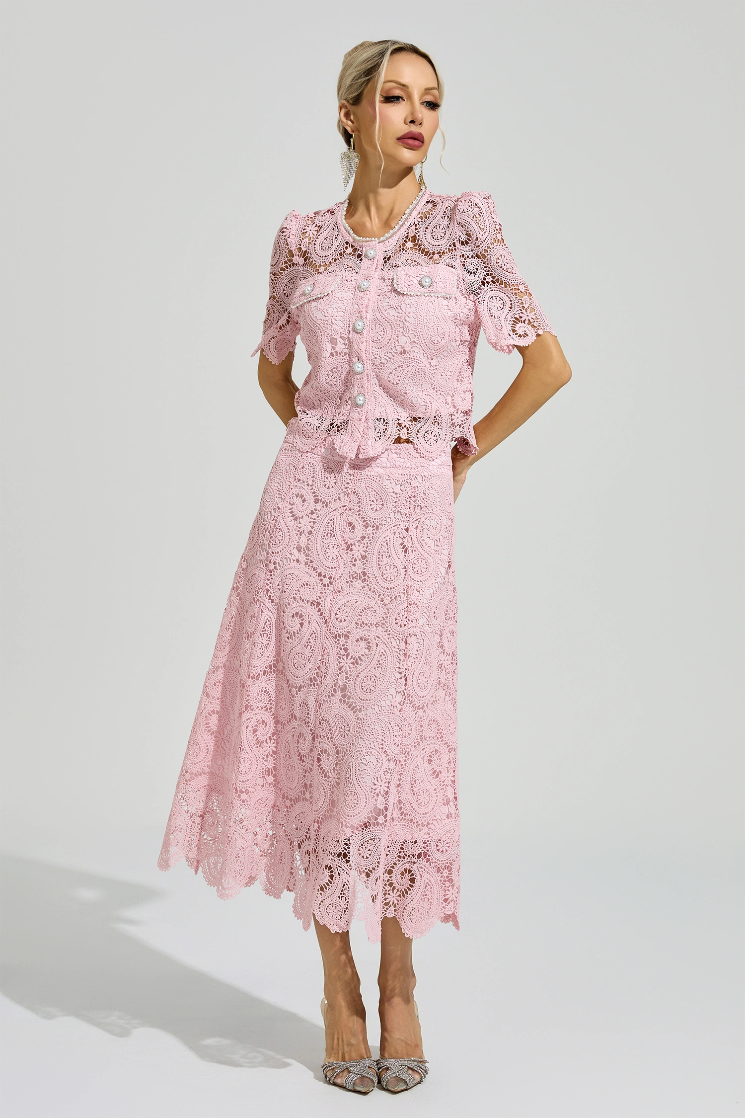 Calvin Pink Lace Two Piece Set