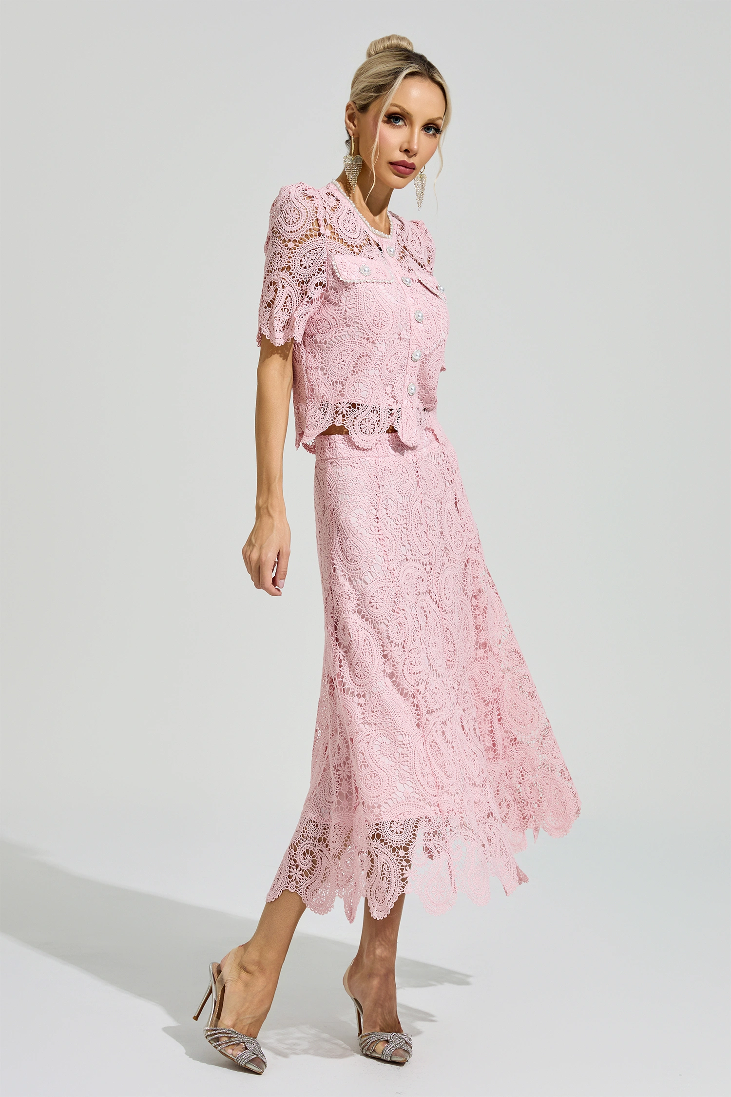 Calvin Pink Lace Two Piece Set