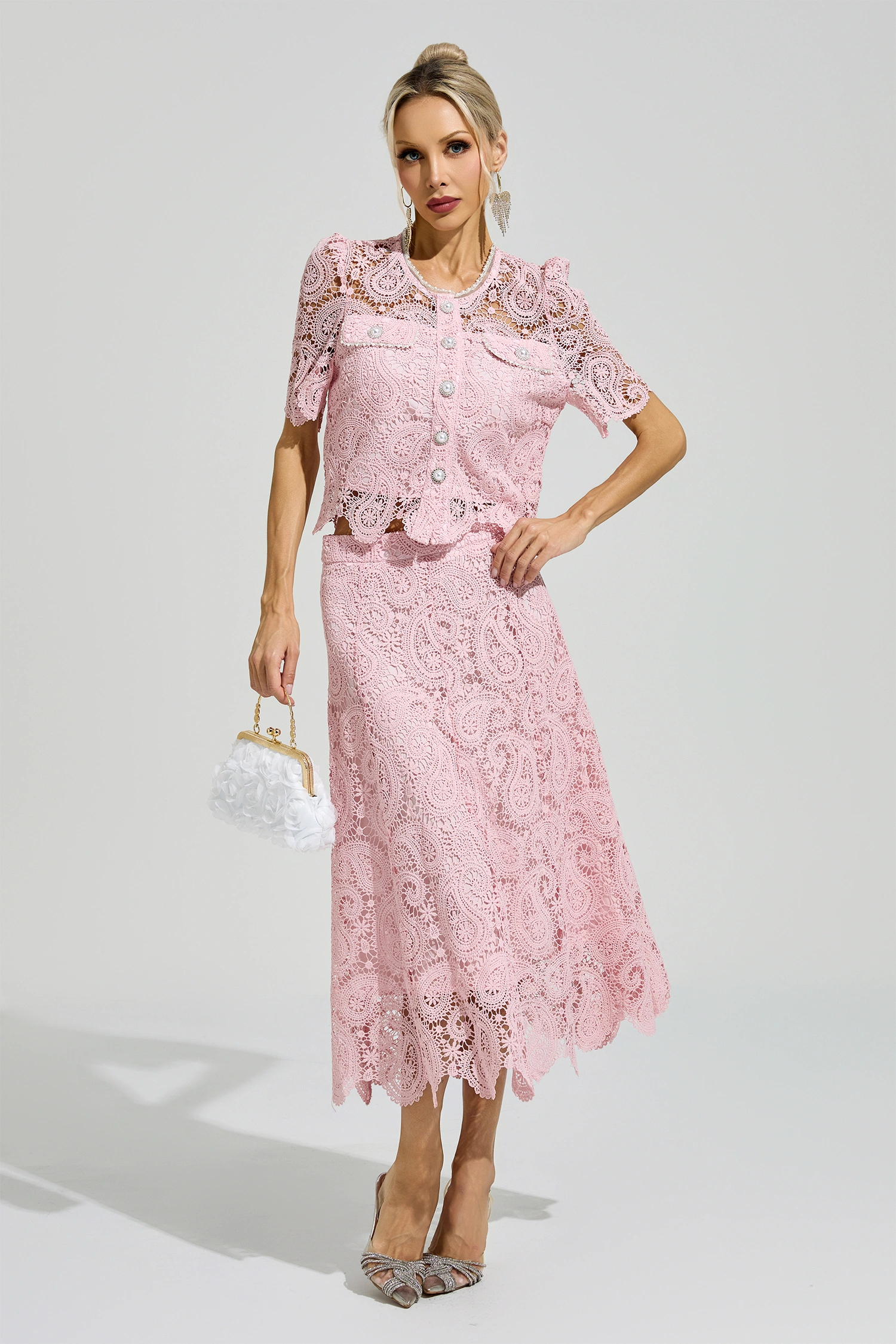Calvin Pink Lace Two Piece Set