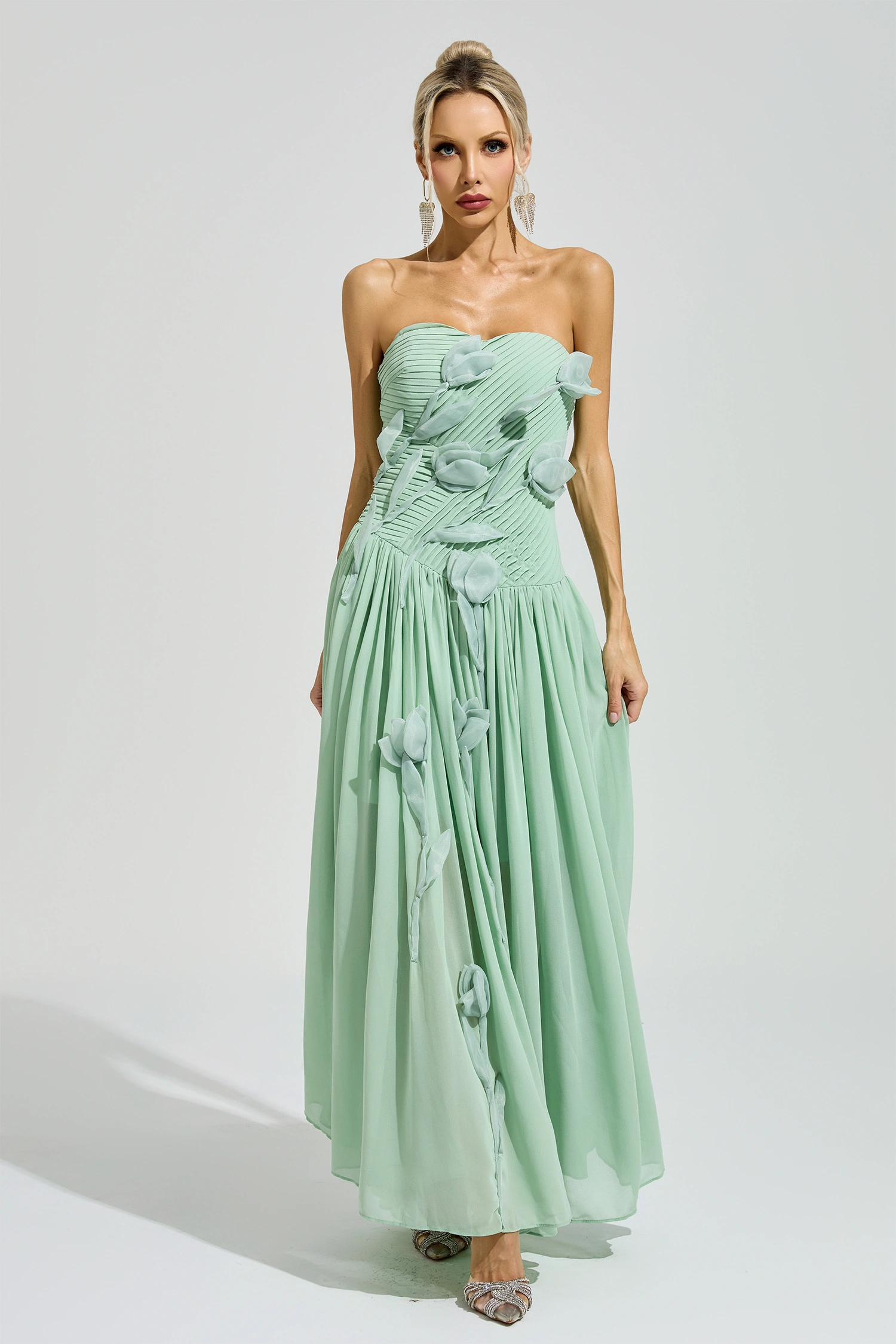 Proust Green Strapless Floral Maxi Dress