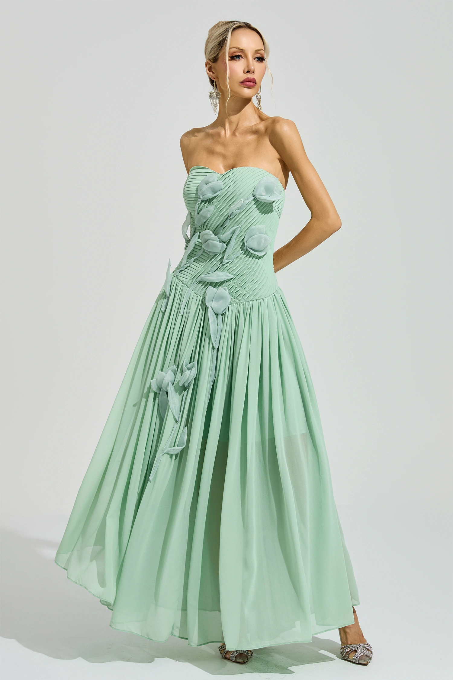 Proust Green Strapless Floral Maxi Dress