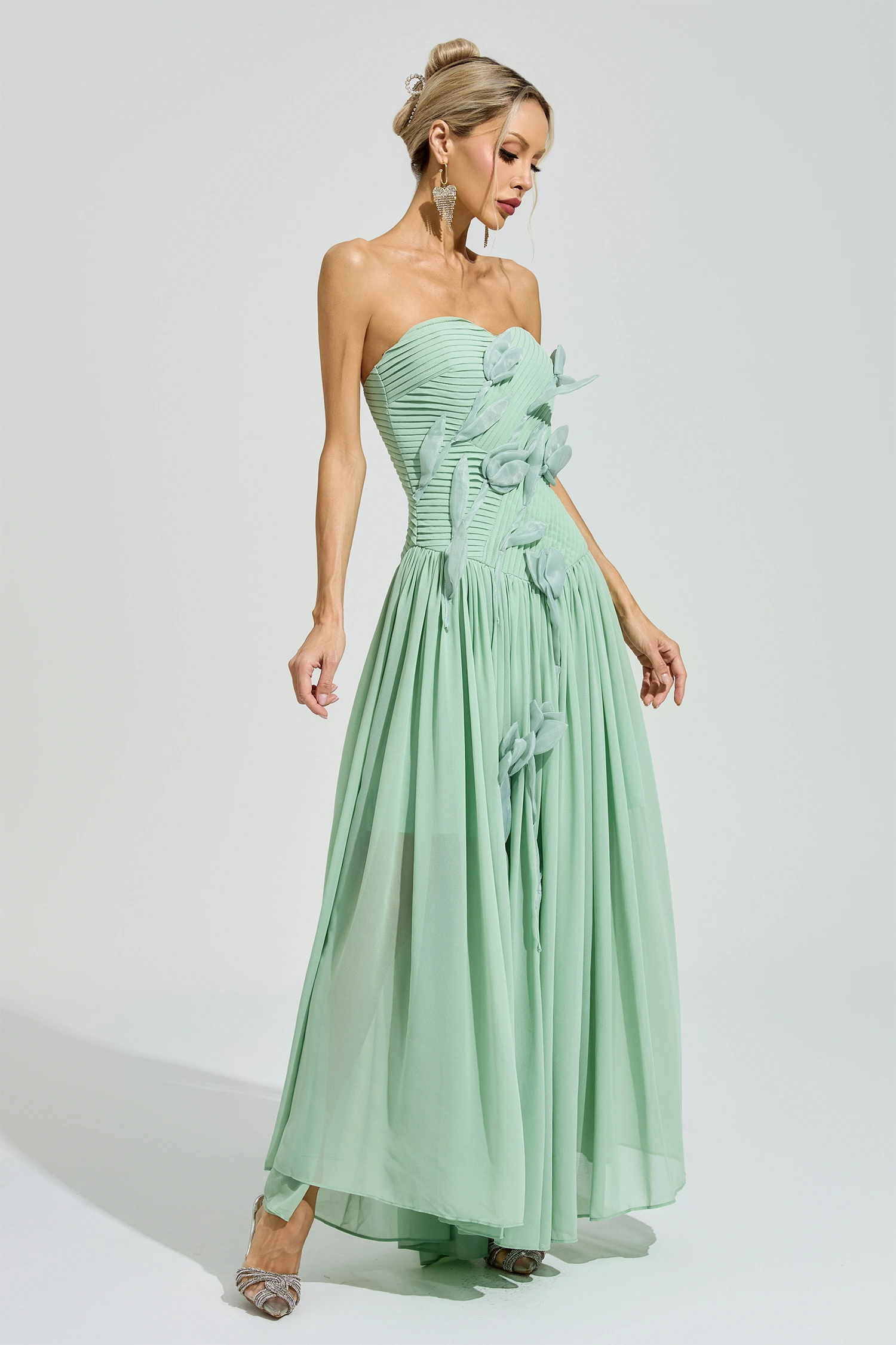 Proust Green Strapless Floral Maxi Dress