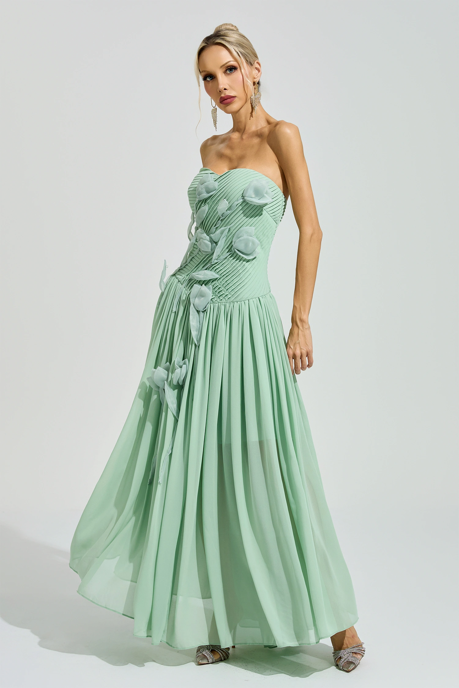 Proust Green Strapless Floral Maxi Dress