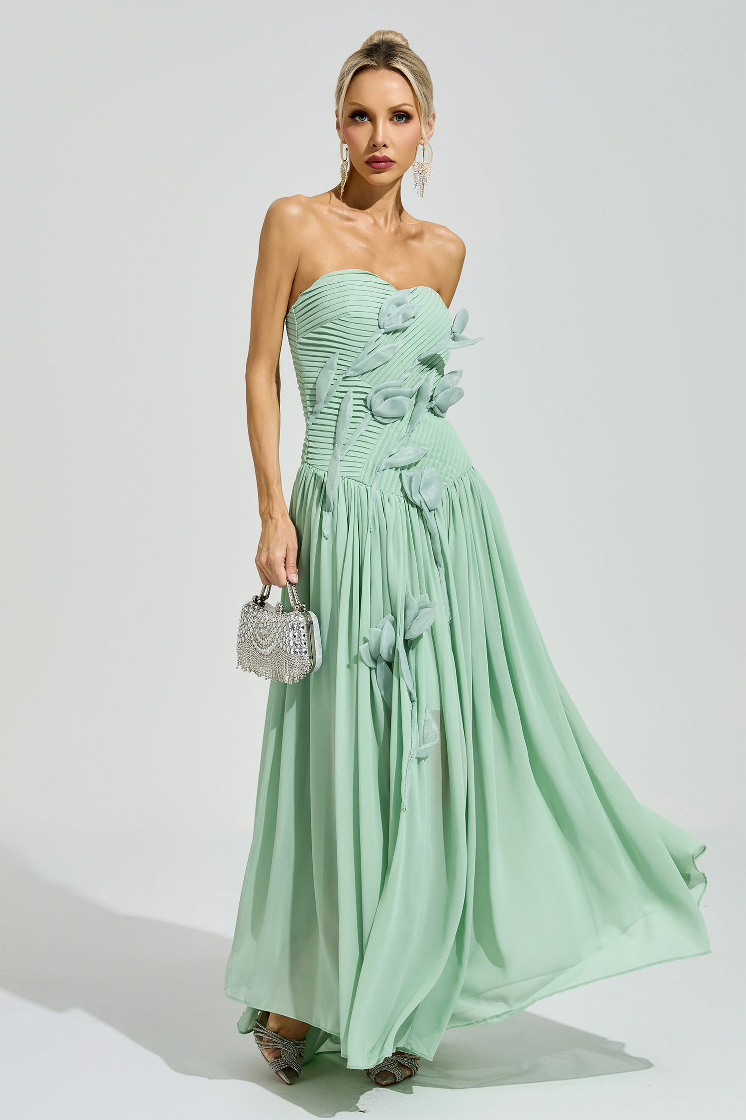 Proust Green Strapless Floral Maxi Dress