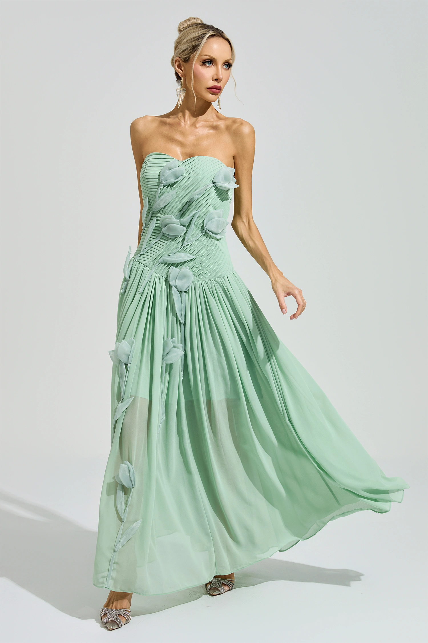 Proust Green Strapless Floral Maxi Dress