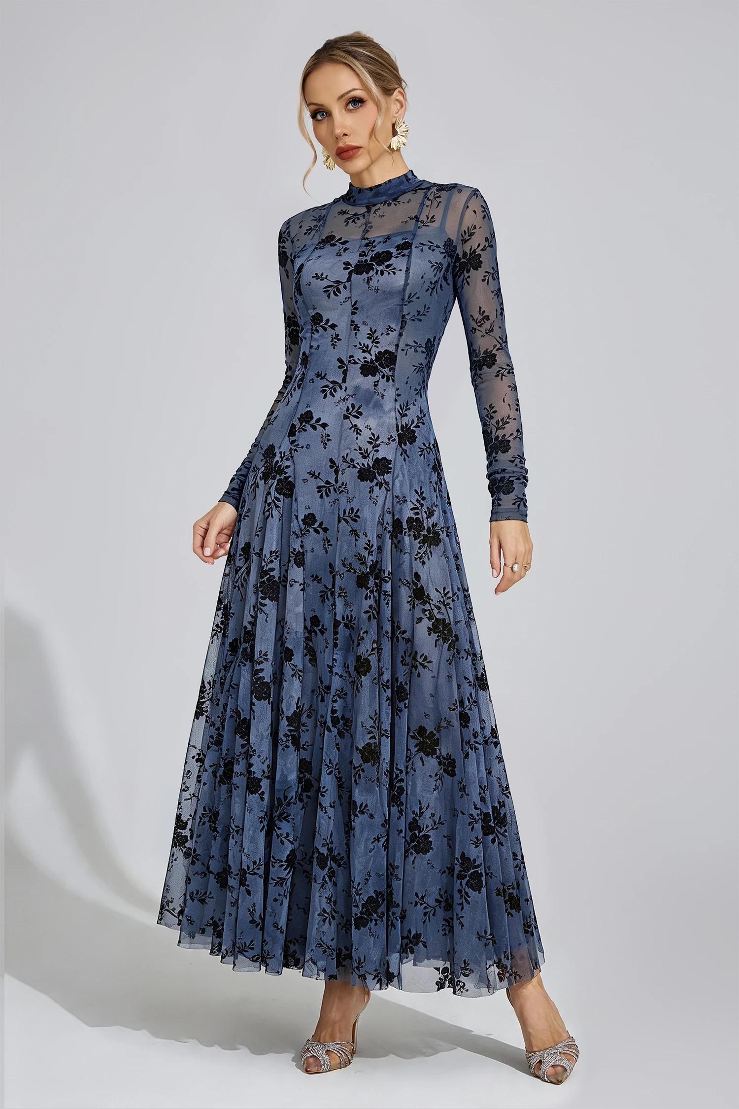Bronwen Blue Pleated Maxi Dress