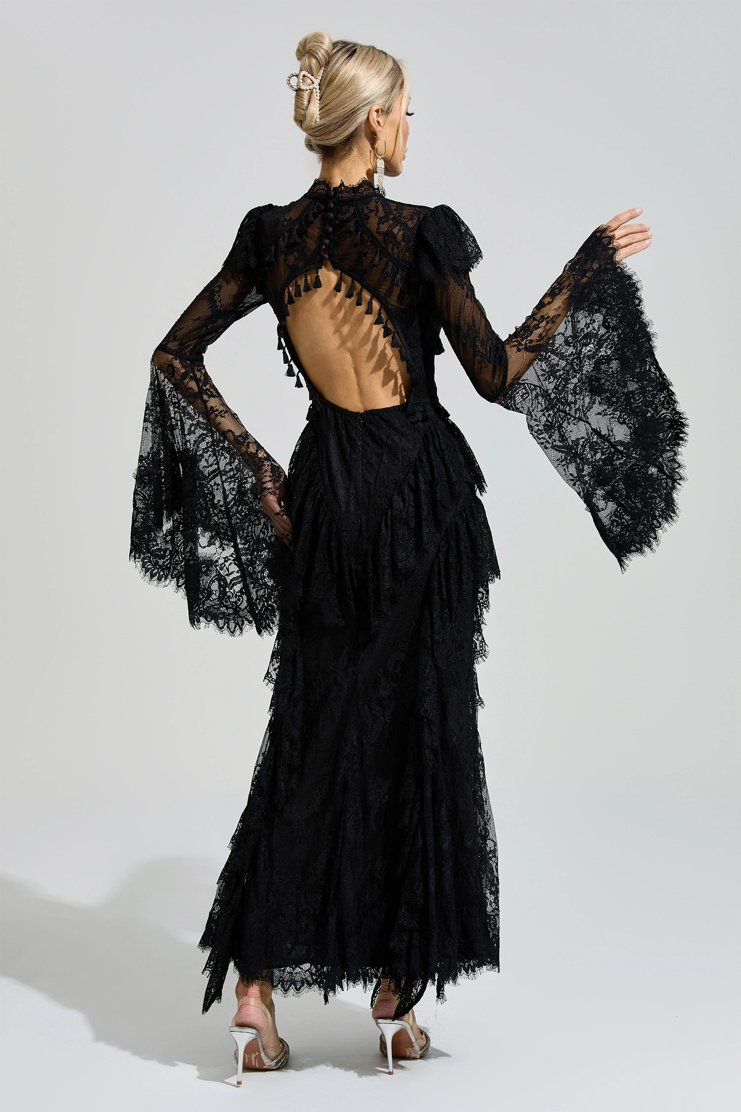 Ricoeur Black Floral Lace Maxi Dress