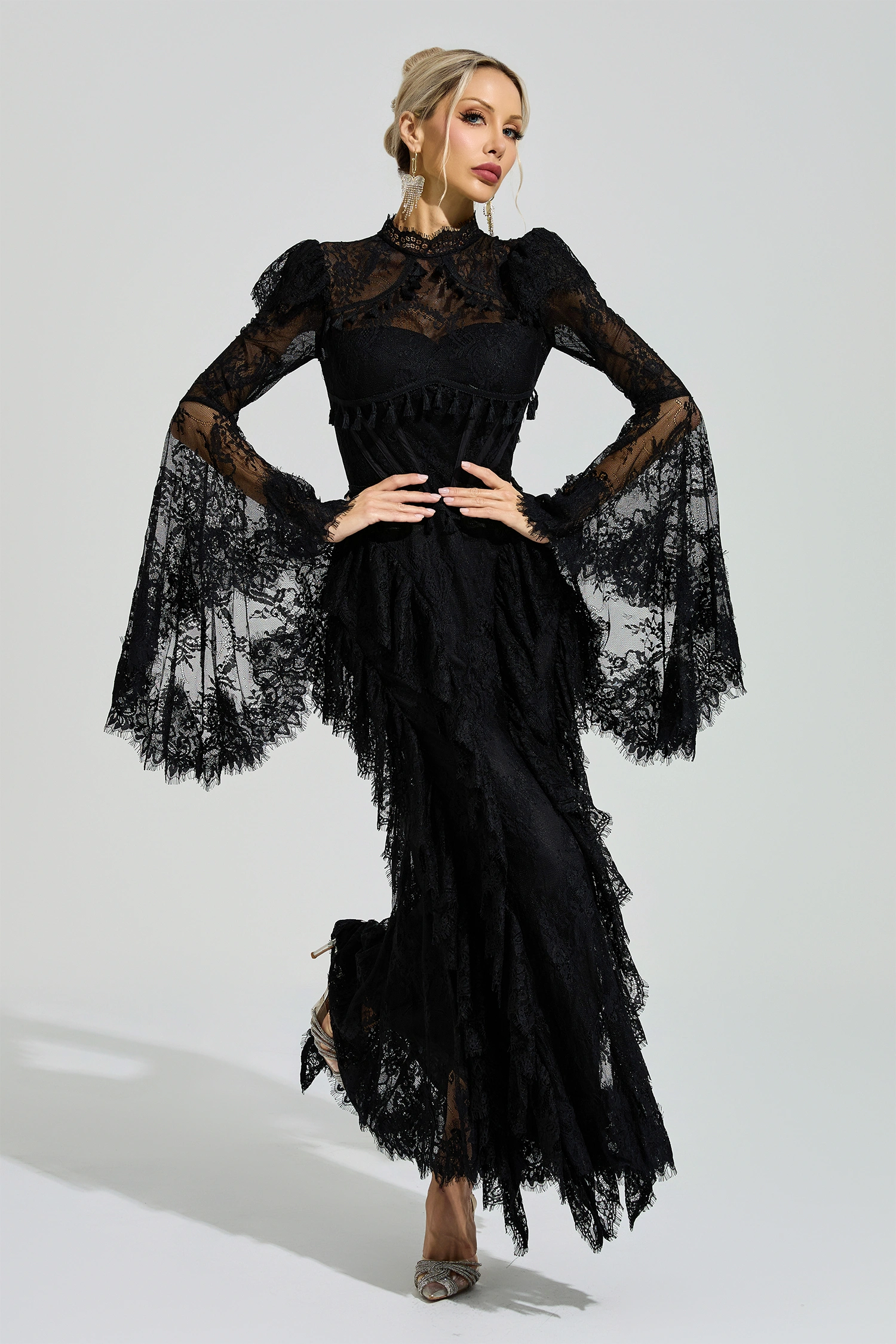 Ricoeur Black Floral Lace Maxi Dress