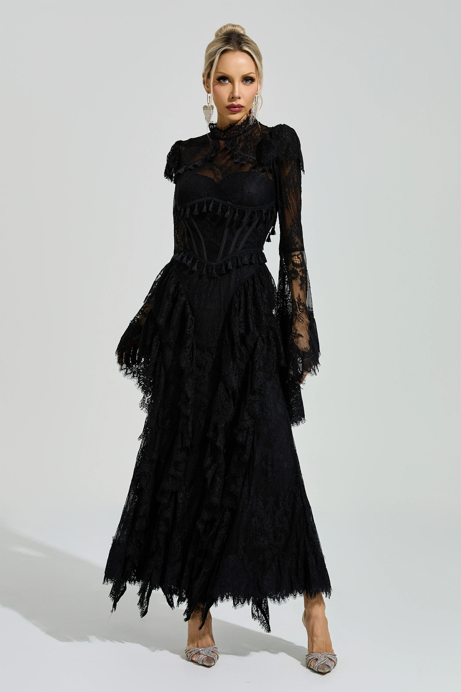 Ricoeur Black Floral Lace Maxi Dress