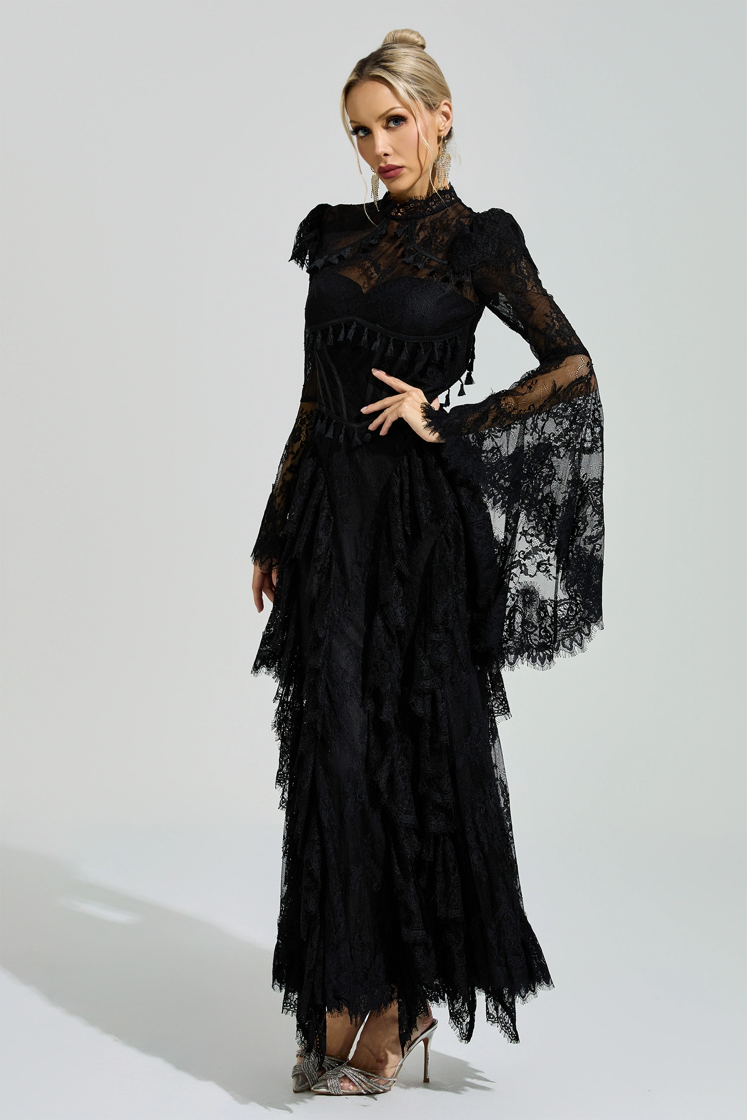 Ricoeur Black Floral Lace Maxi Dress