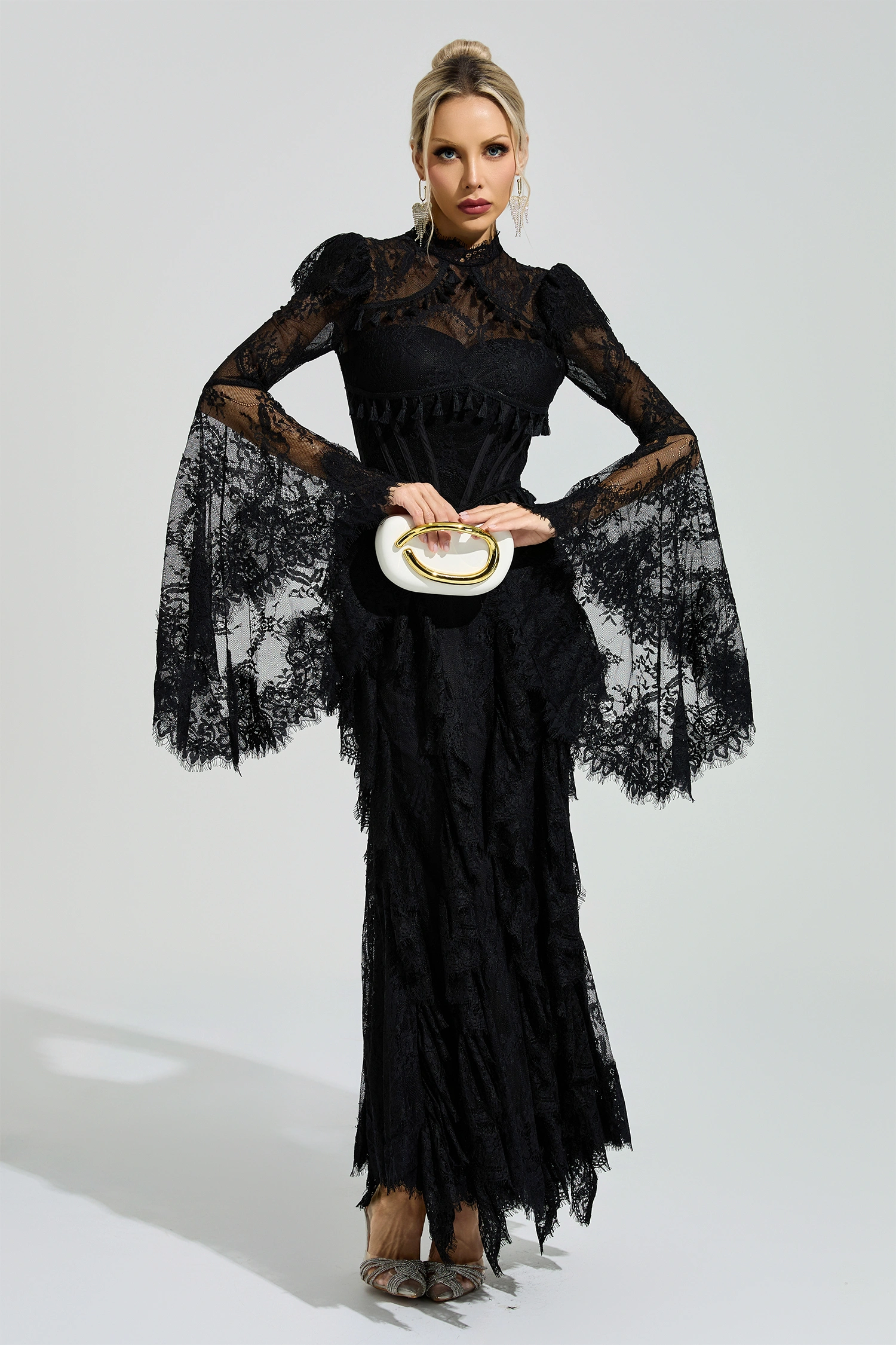 Ricoeur Black Floral Lace Maxi Dress