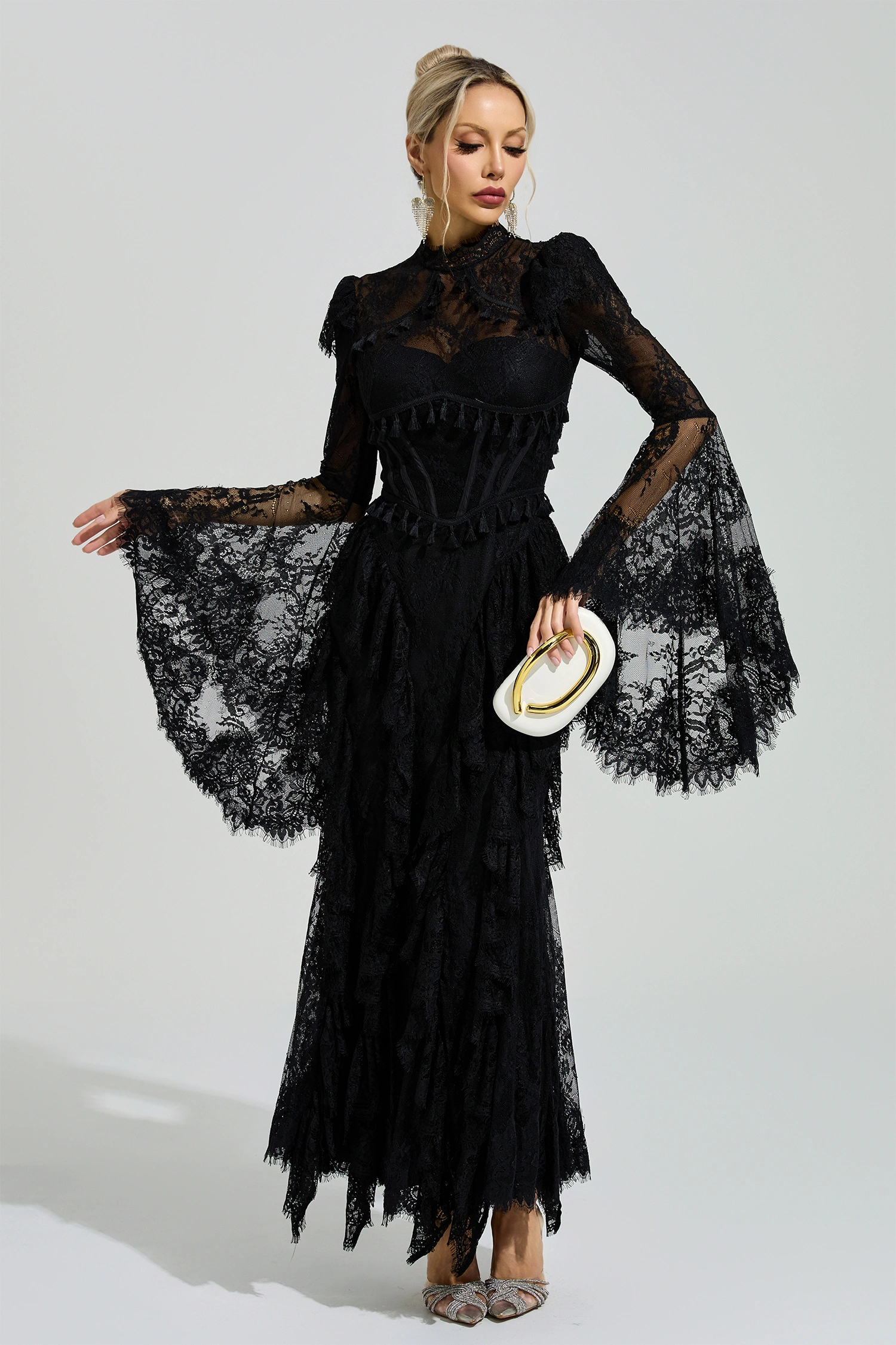 Ricoeur Black Floral Lace Maxi Dress