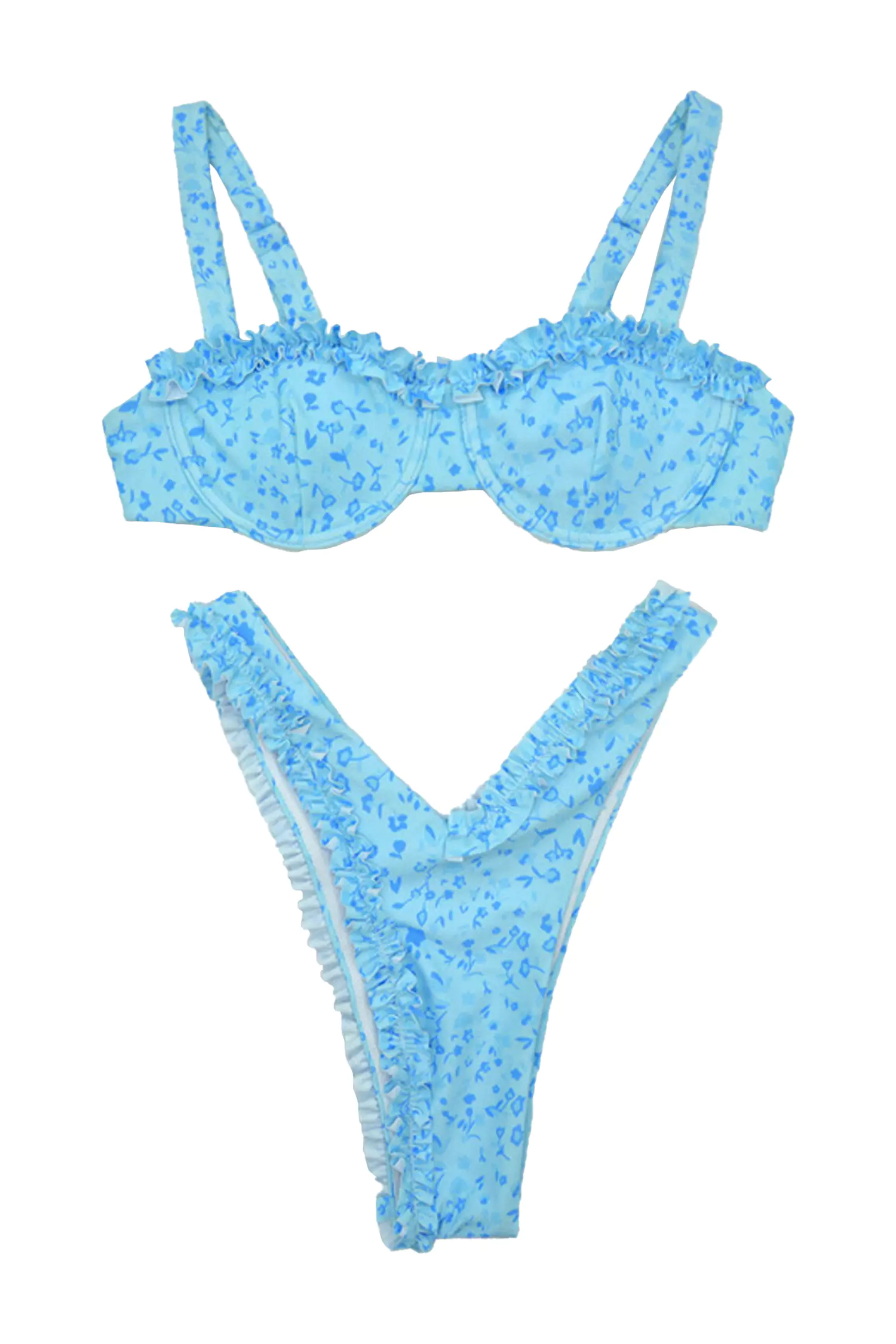 Giavanna Blue Ruched Printed Bikini-CATCHALL