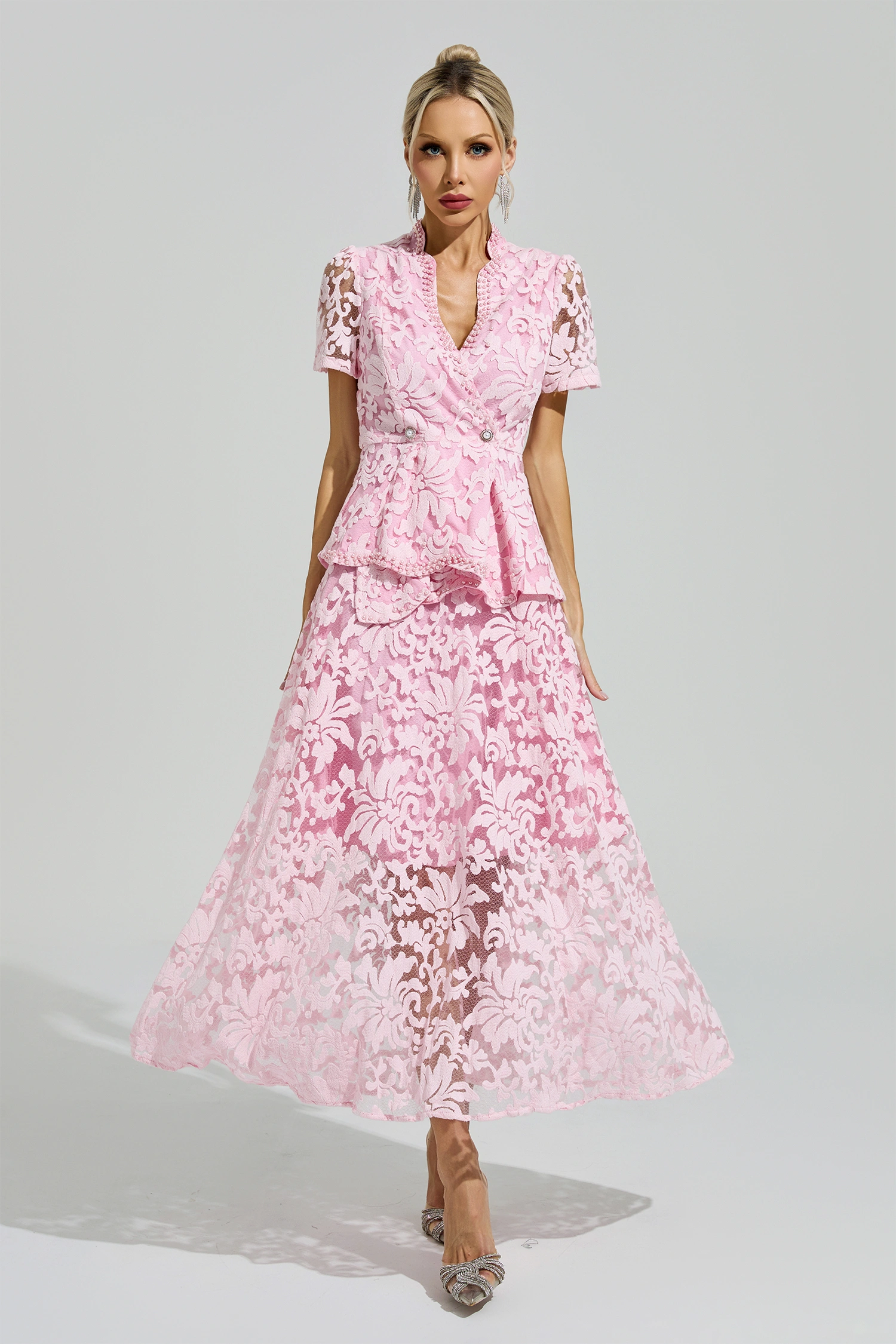 Ride Pink Embroidered Lace Set