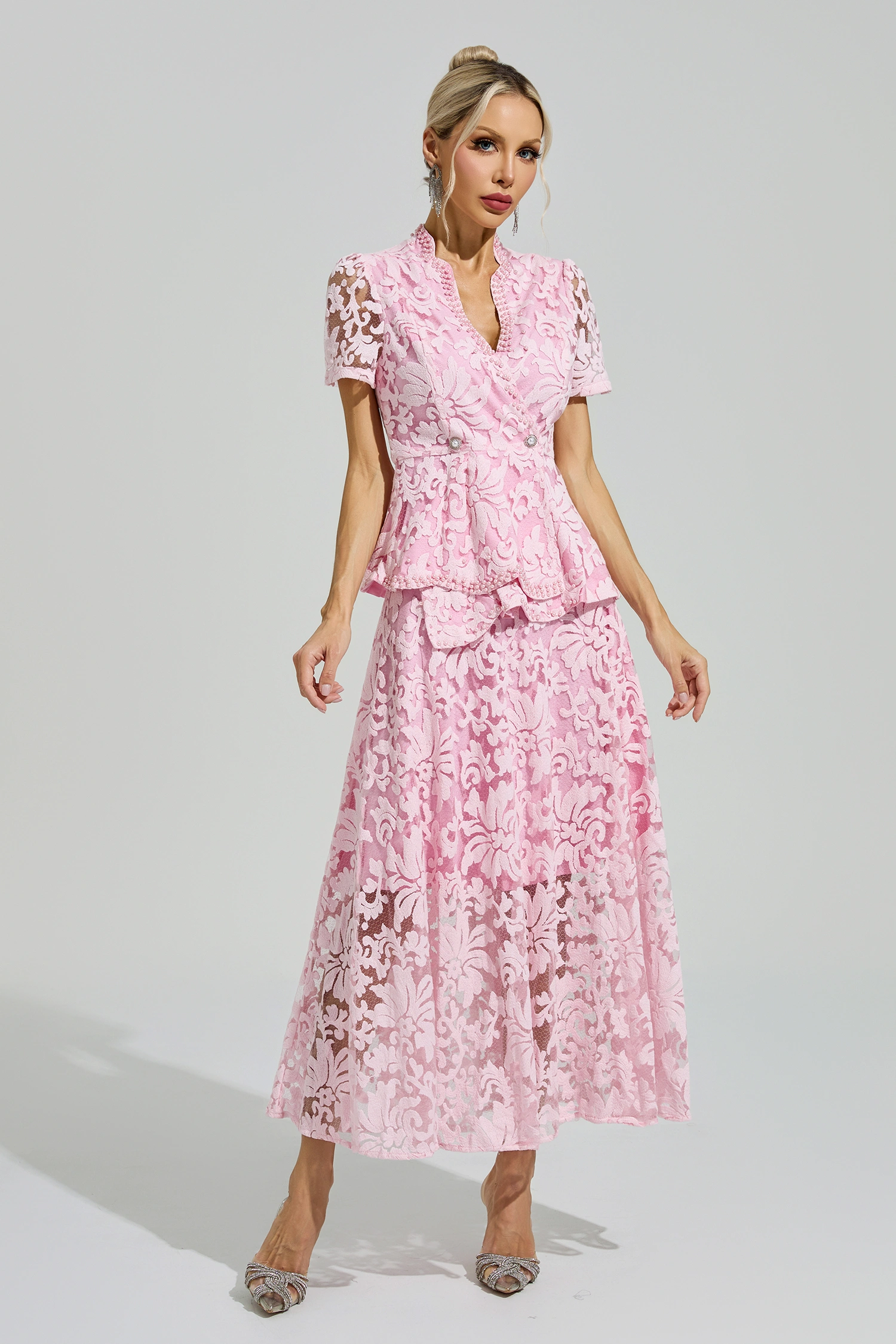 Ride Pink Embroidered Lace Set