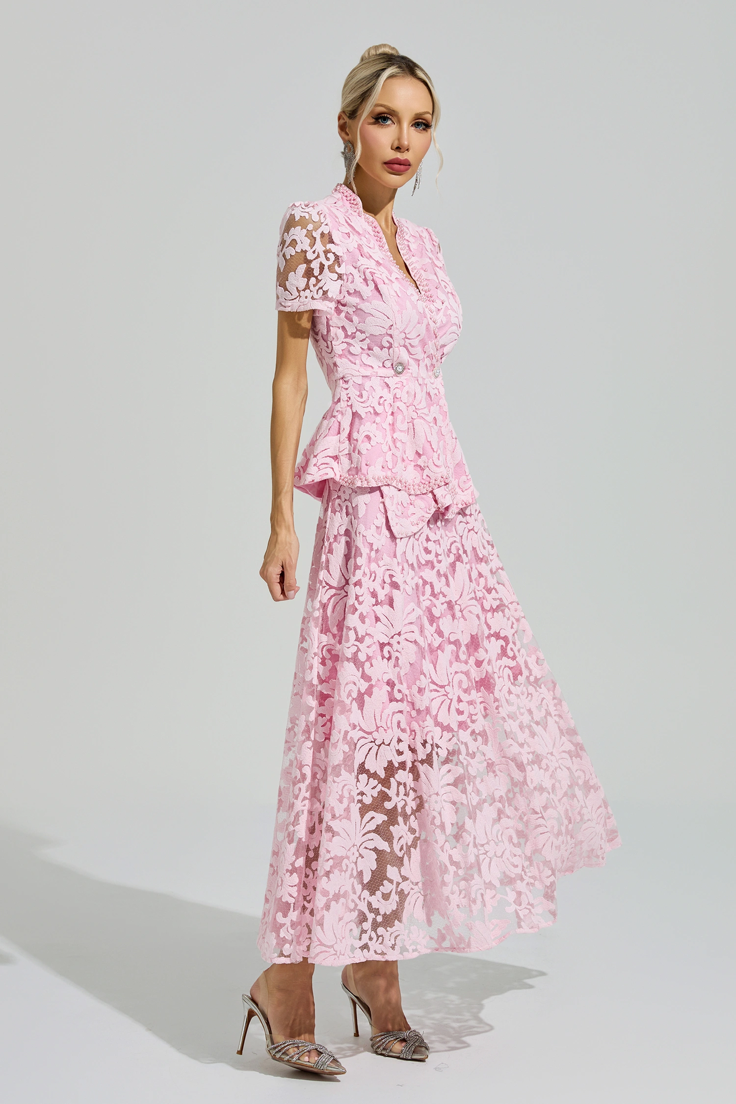 Ride Pink Embroidered Lace Set
