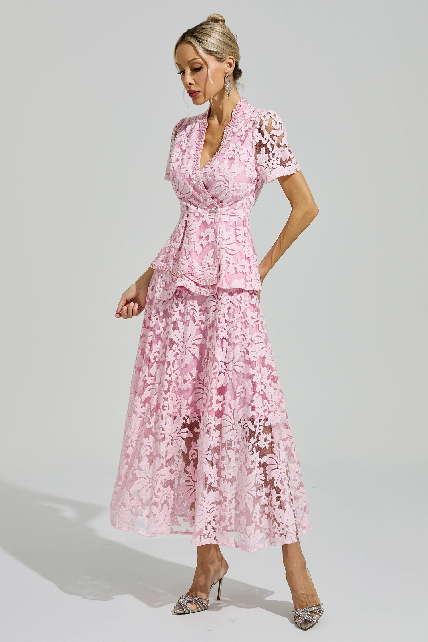 Ride Pink Embroidered Lace Set