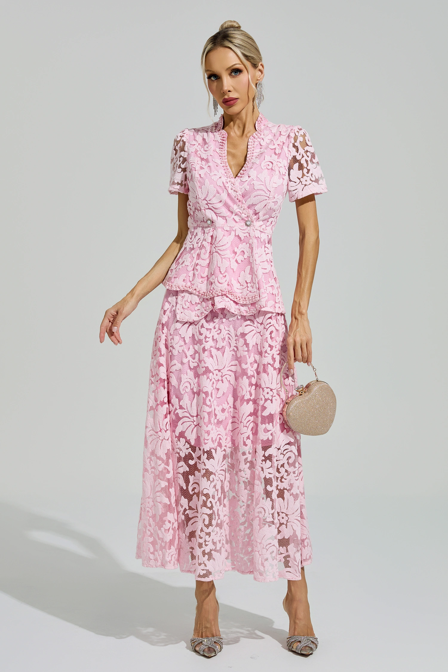 Ride Pink Embroidered Lace Set