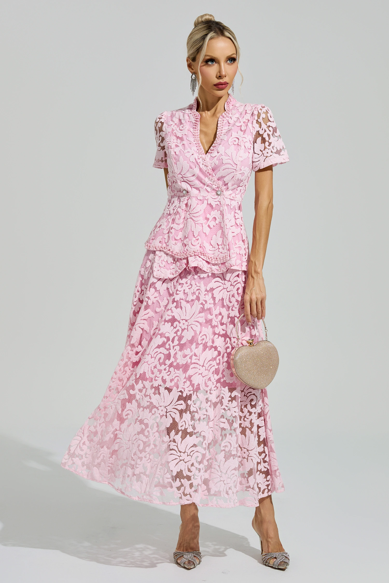 Ride Pink Embroidered Lace Set