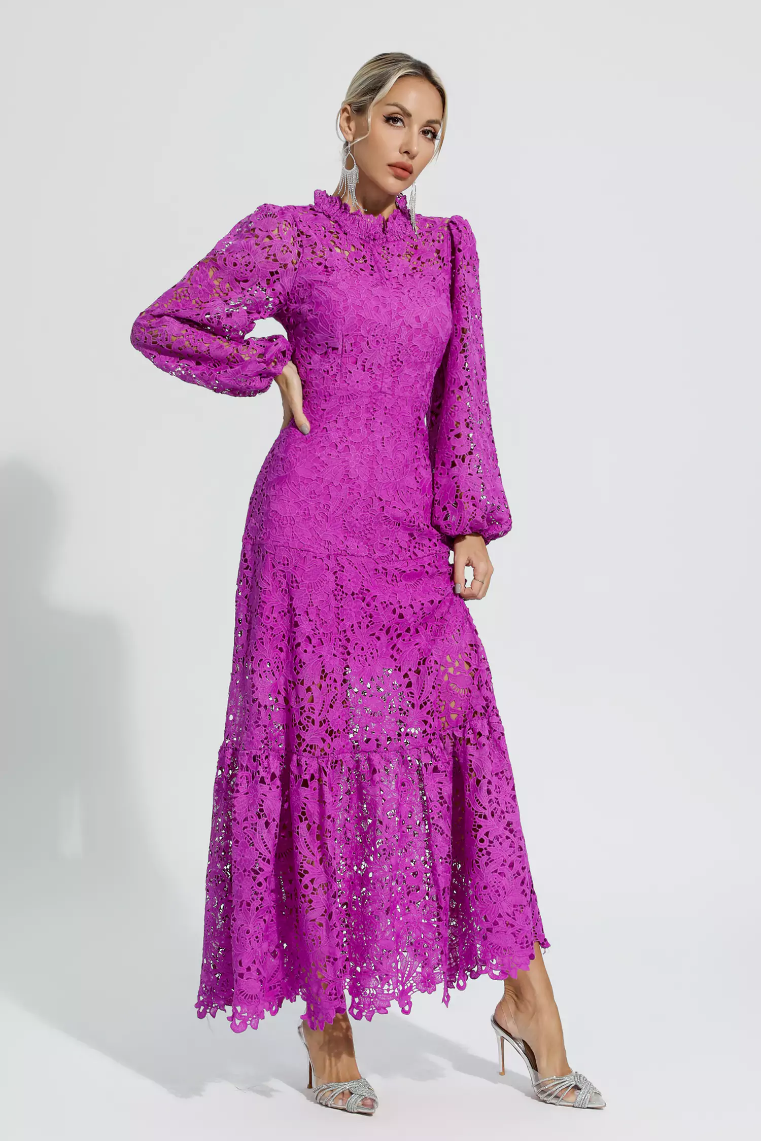 Julieta Purple Cut Out Long Sleeve Dress-CATCHALL