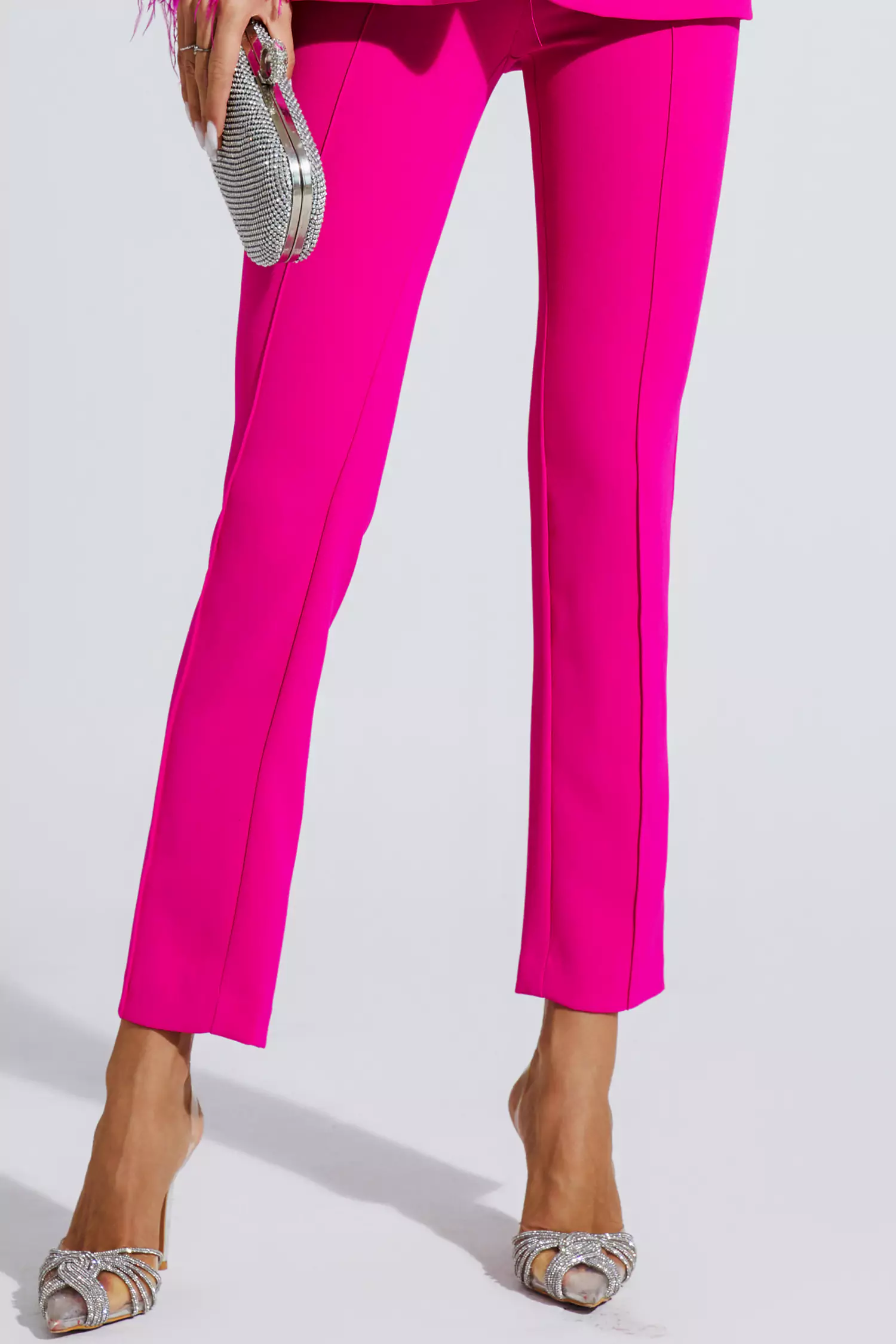 Angel Pink Feather Trim Diamond Blazer Set-CATCHALL