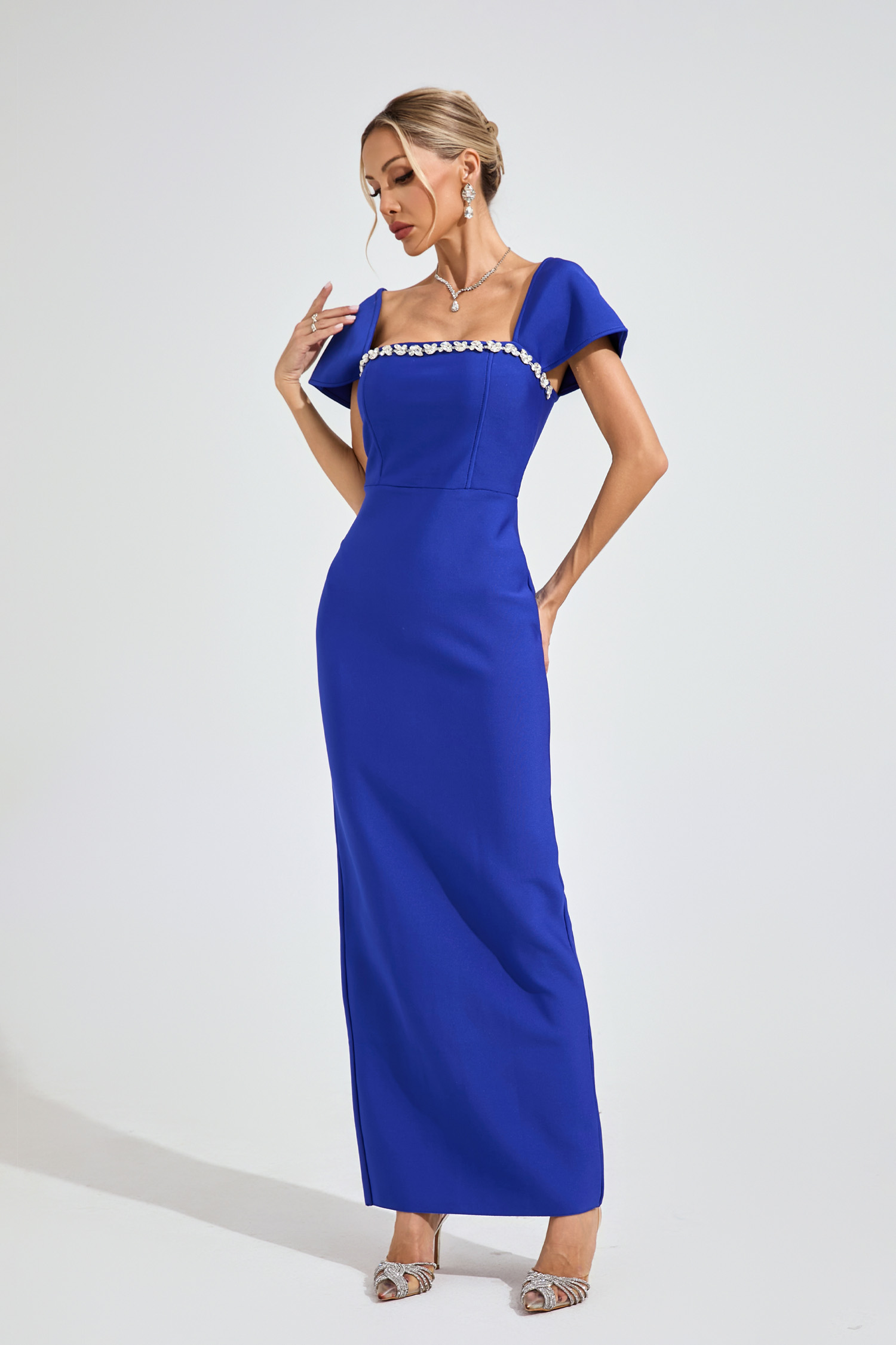 Flora  Marine Blue Diamond Bandage Dress