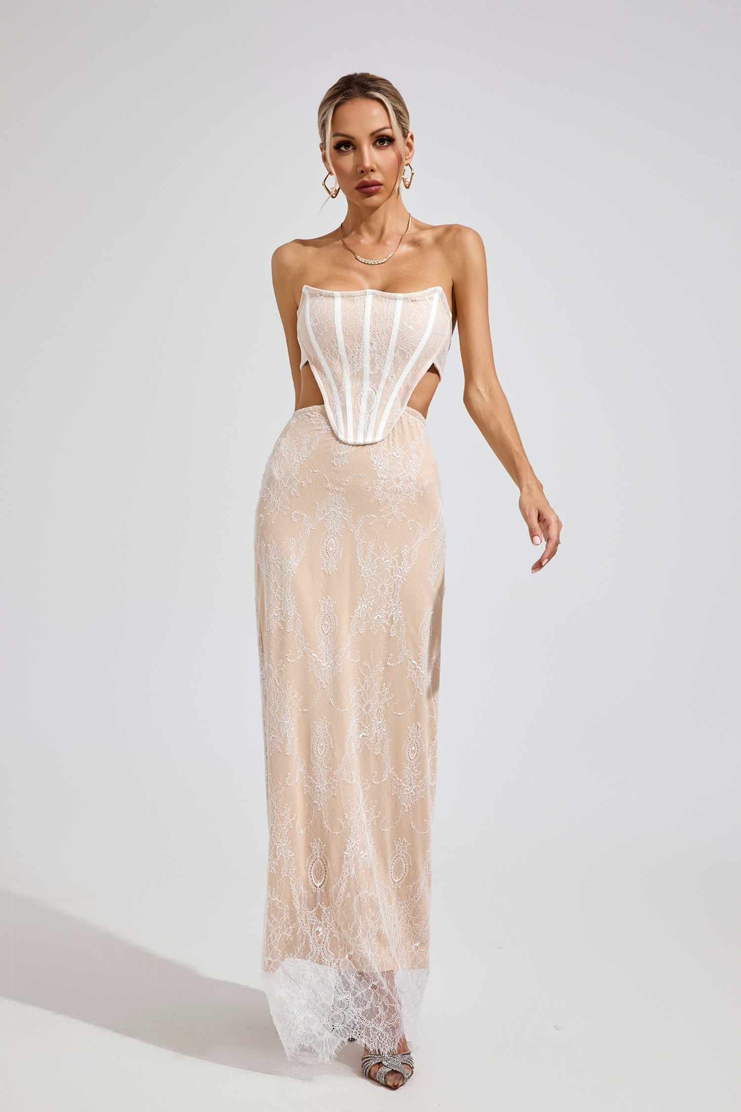 Una Apricot Lace Off-Shoulder Dress