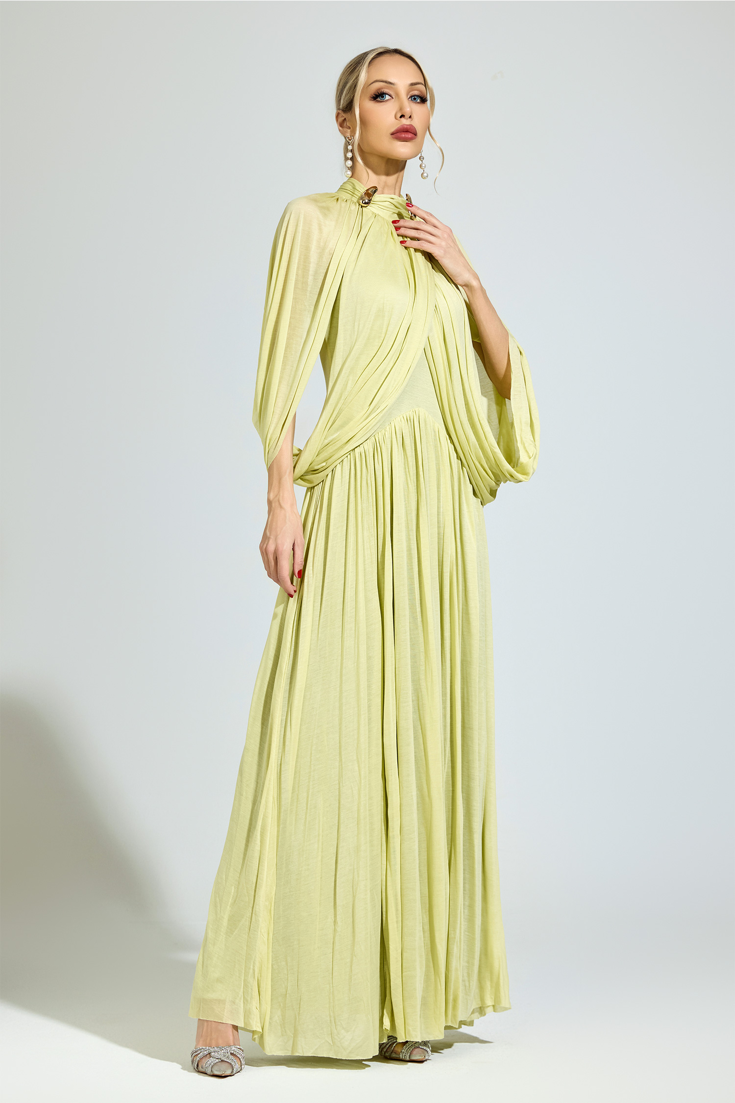 Habermas​ Green Pleated Sweater Dress