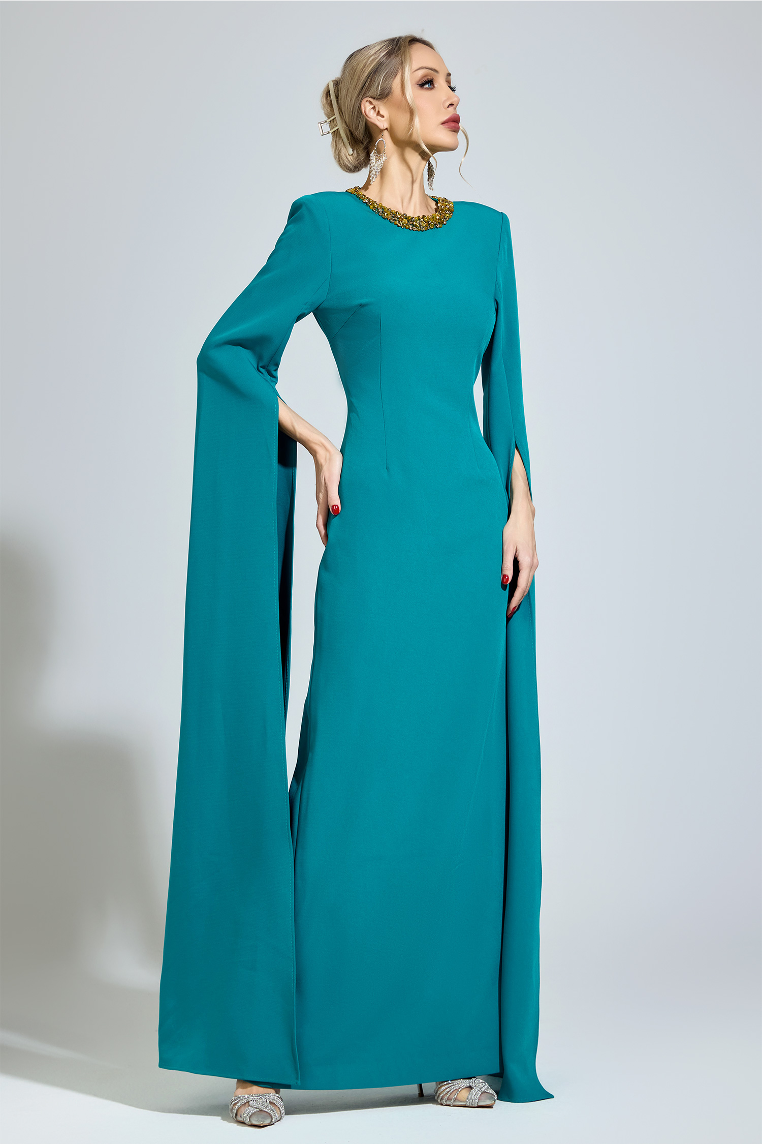 Eliot Green Dragging Sleeve Maxi Dress