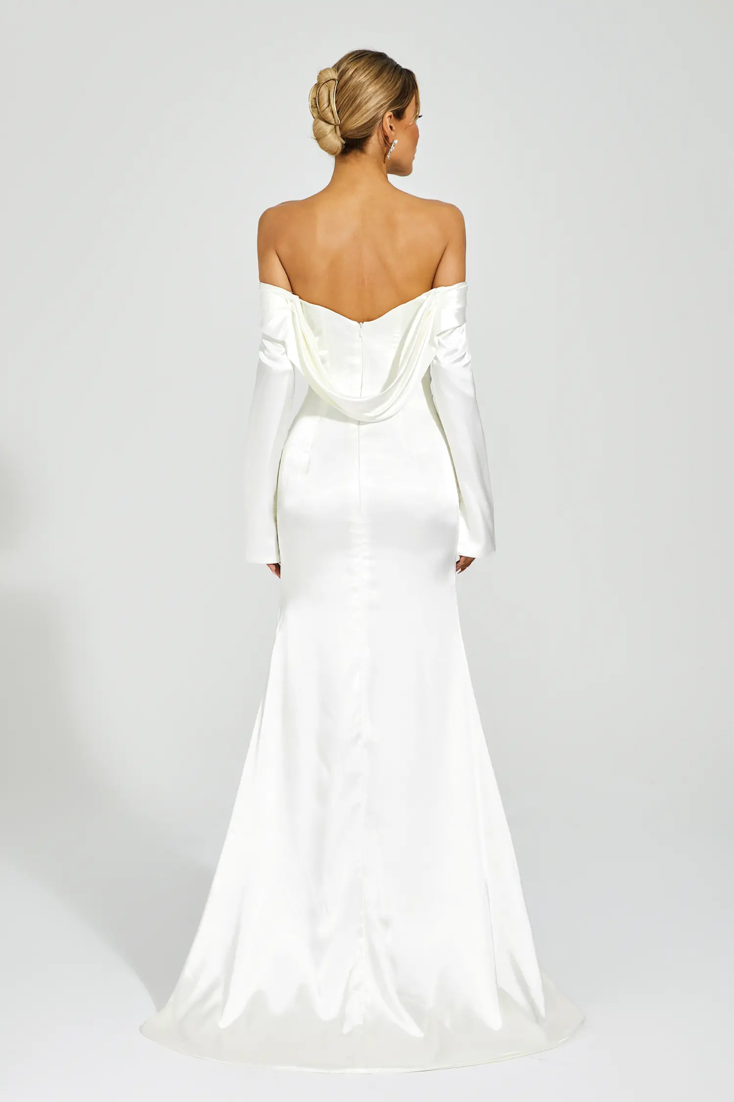 Joyce White Off-shoulder Maxi Satin Dress-CATCHALL