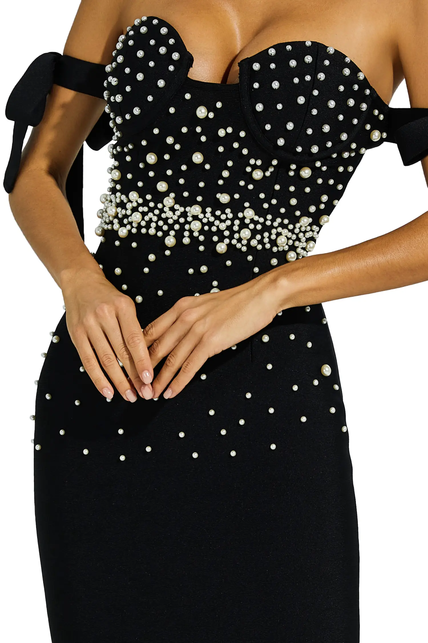 Antony Black Pearl Embellished Bandage Dress-CATCHALL