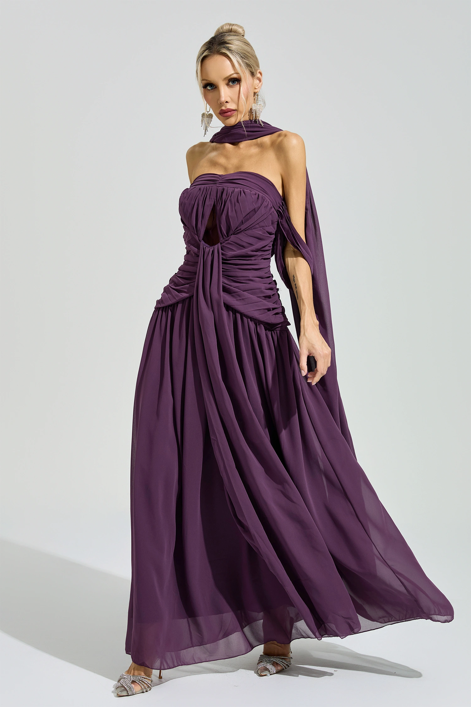 Adorno Purple Halter Neck Dress