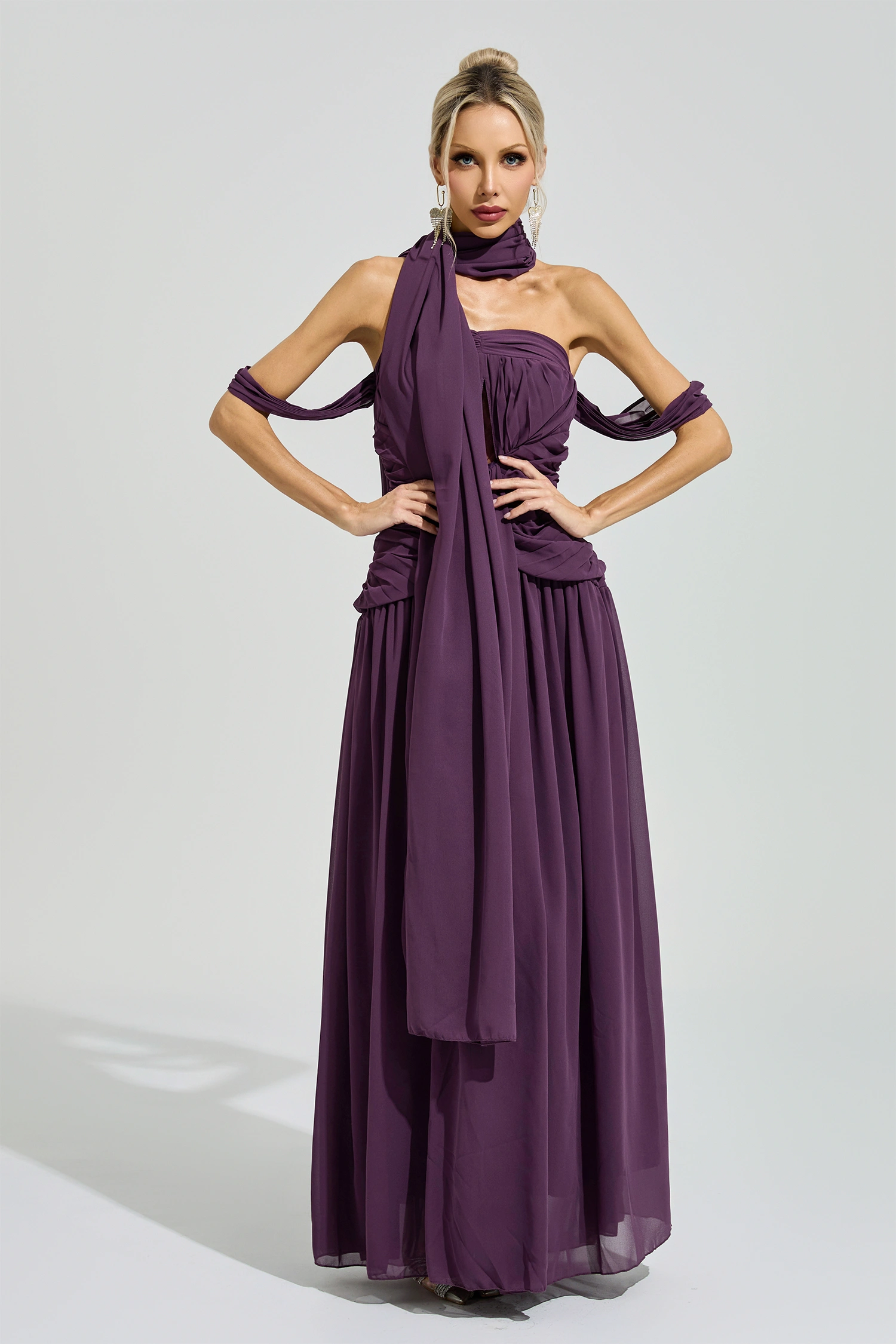 Adorno Purple Halter Neck Dress