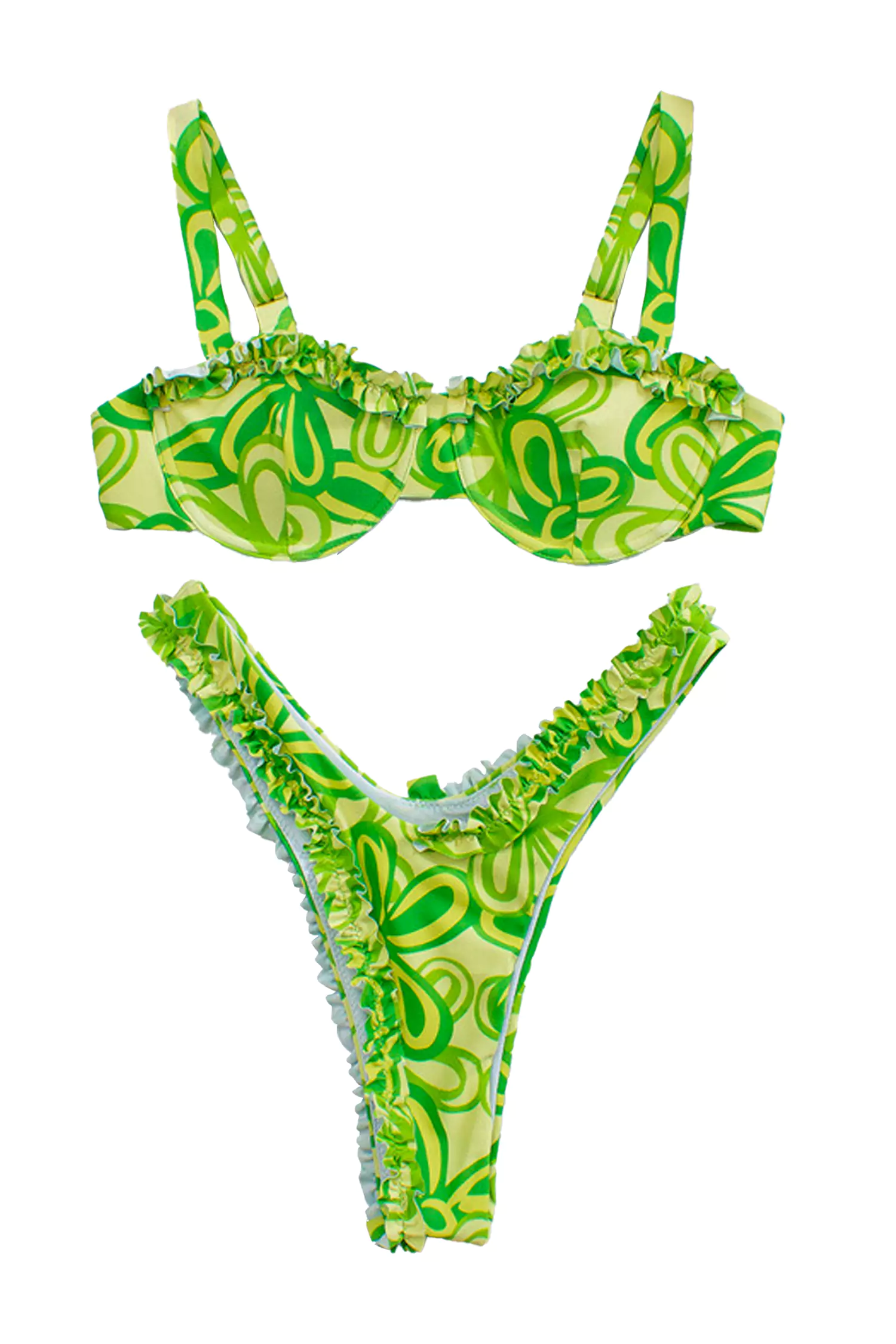 Giavanna Green Ruched Printed Bikini-CATCHALL