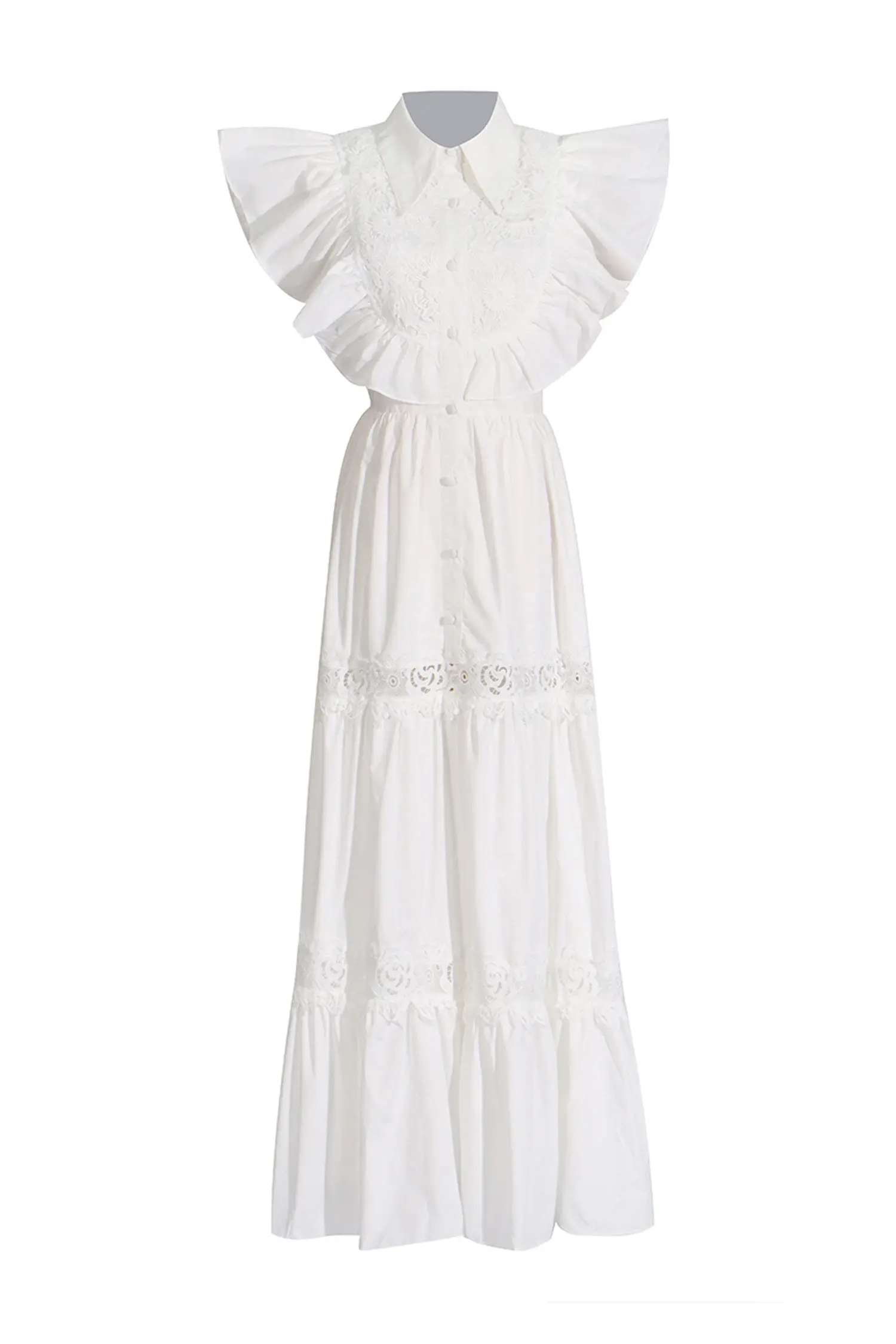 Wesley White Sleeveless Ruffle Midi Dress-CATCHALL