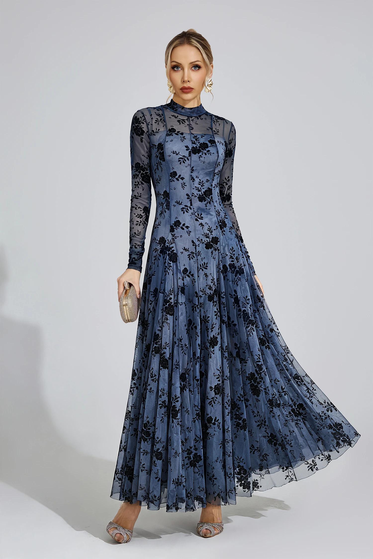 Bronwen Blue Pleated Maxi Dress