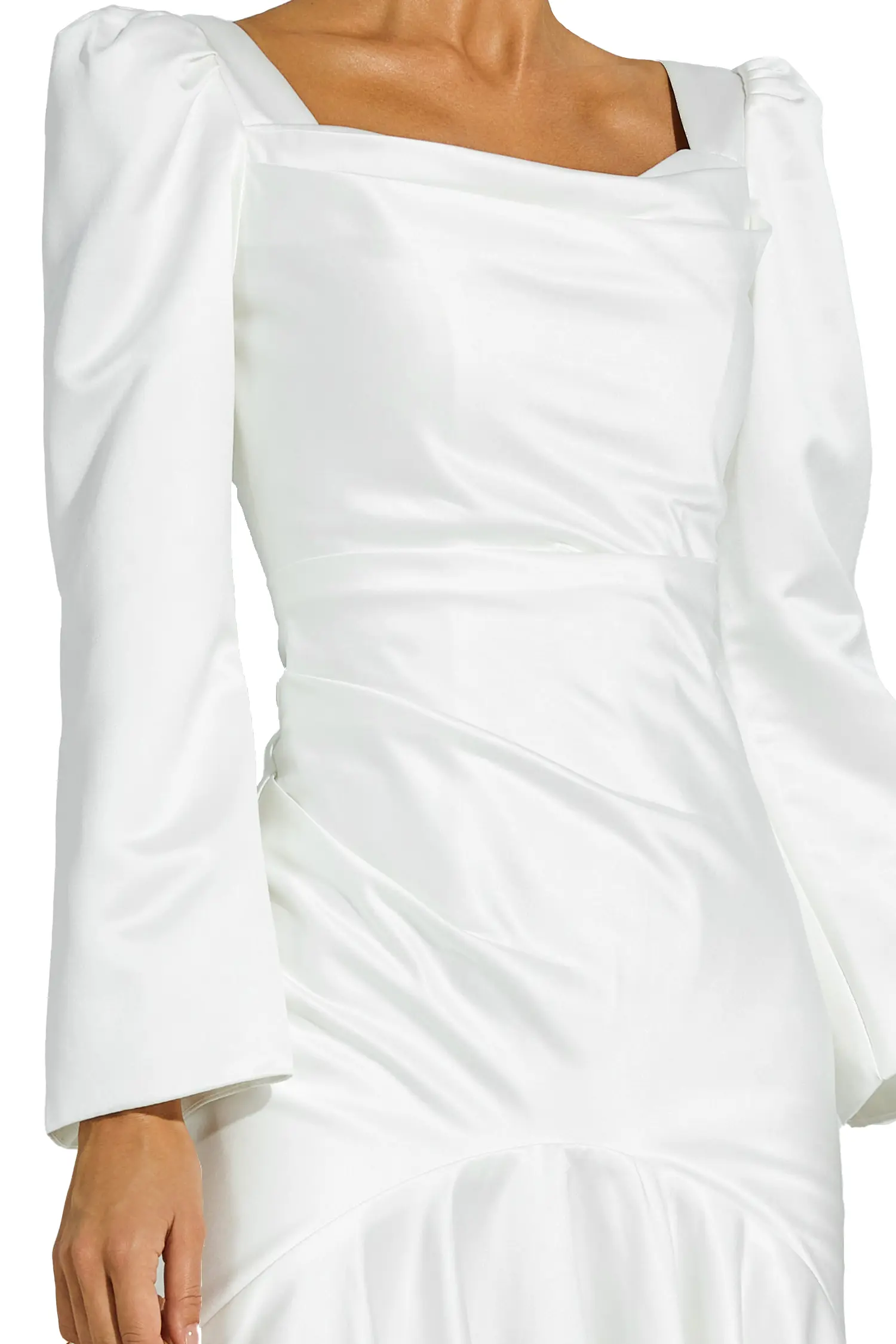 Bruno White Satin Evening Dress-CATCHALL