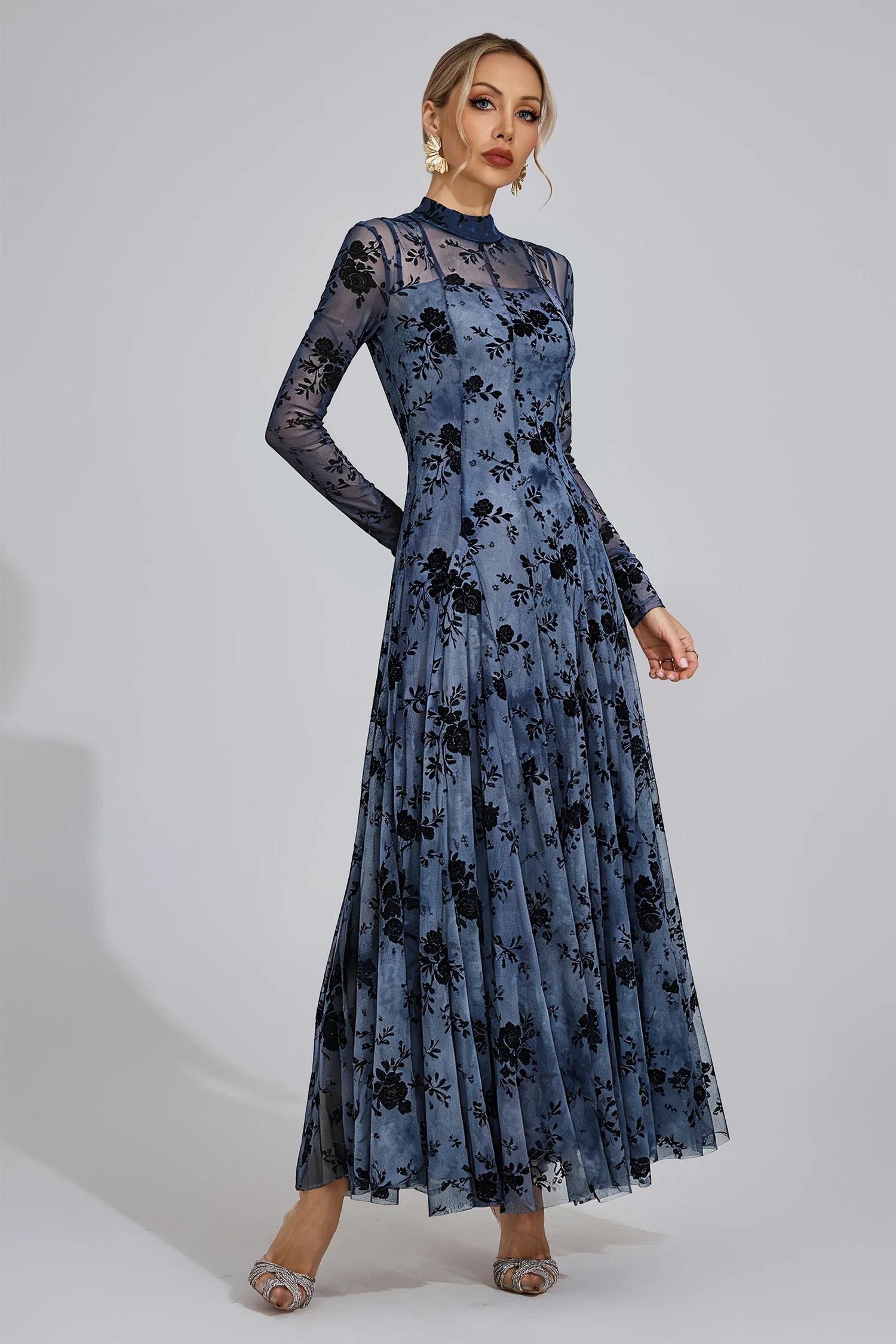 Bronwen Blue Pleated Maxi Dress