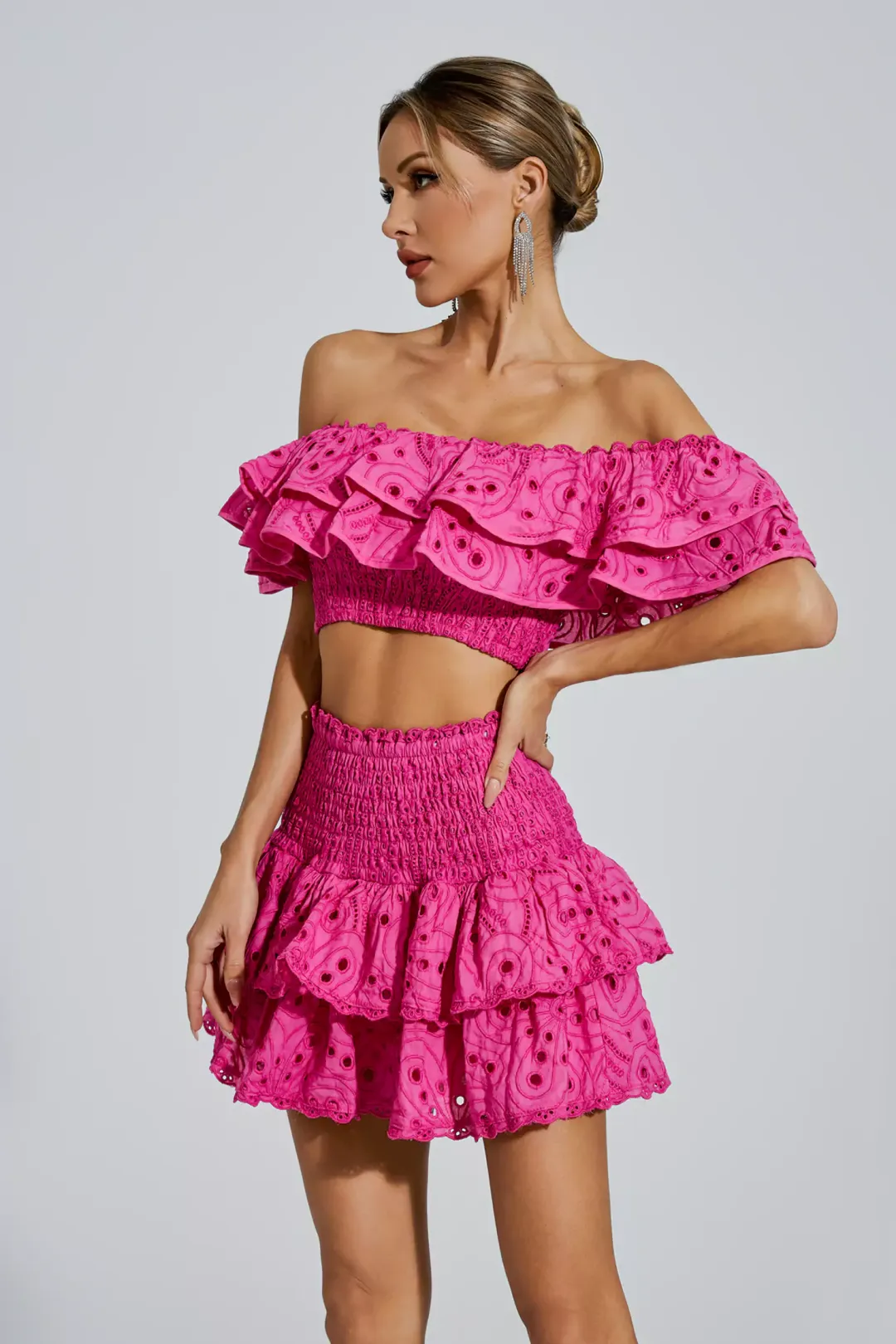 Dorothy Blue Floral Ruffle Off-Shoulder Set