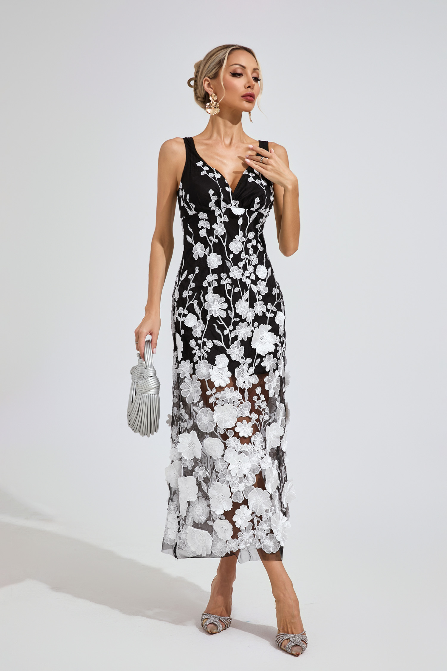 Keller Ture Black mesh Print Floral Dress