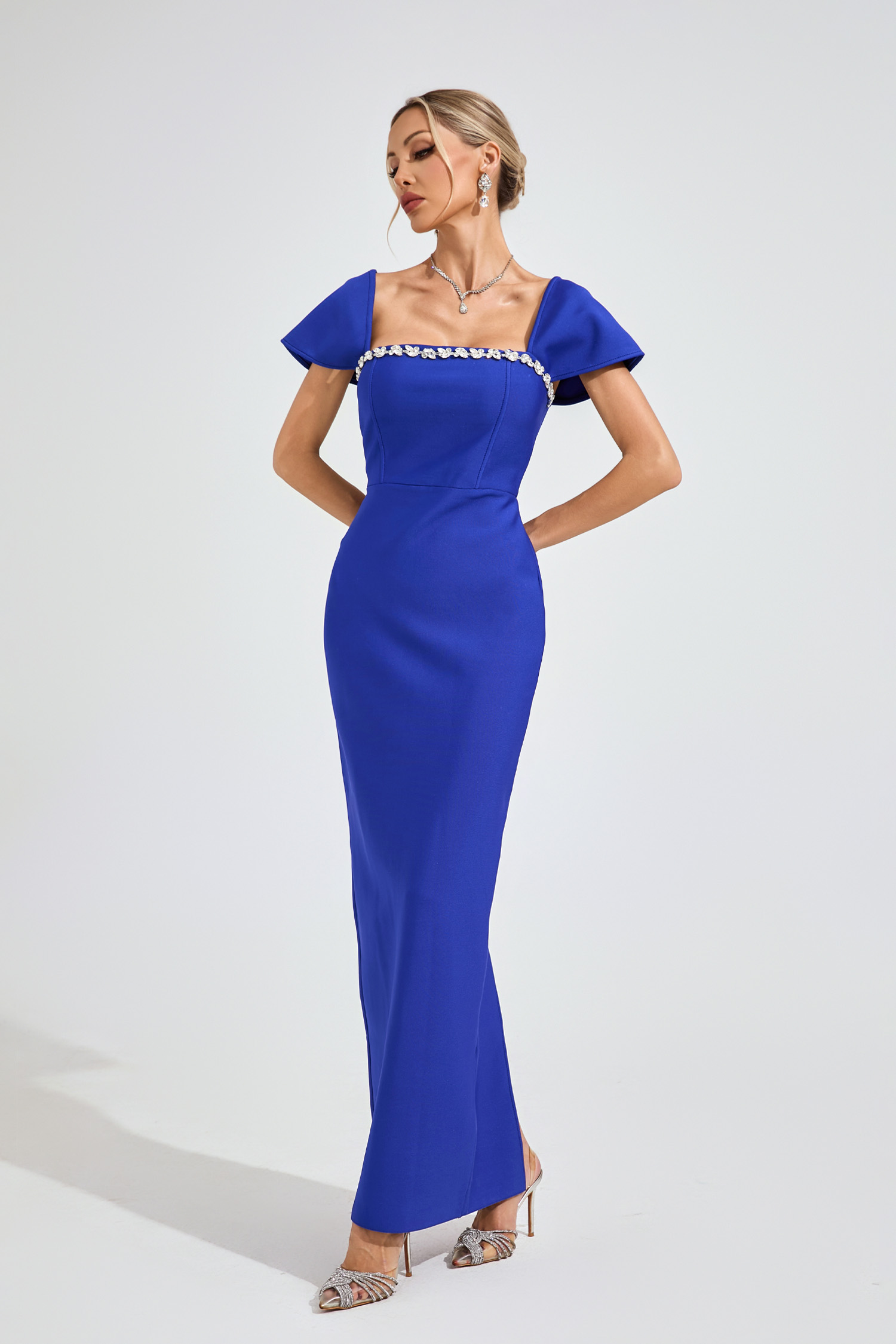 Flora  Marine Blue Diamond Bandage Dress