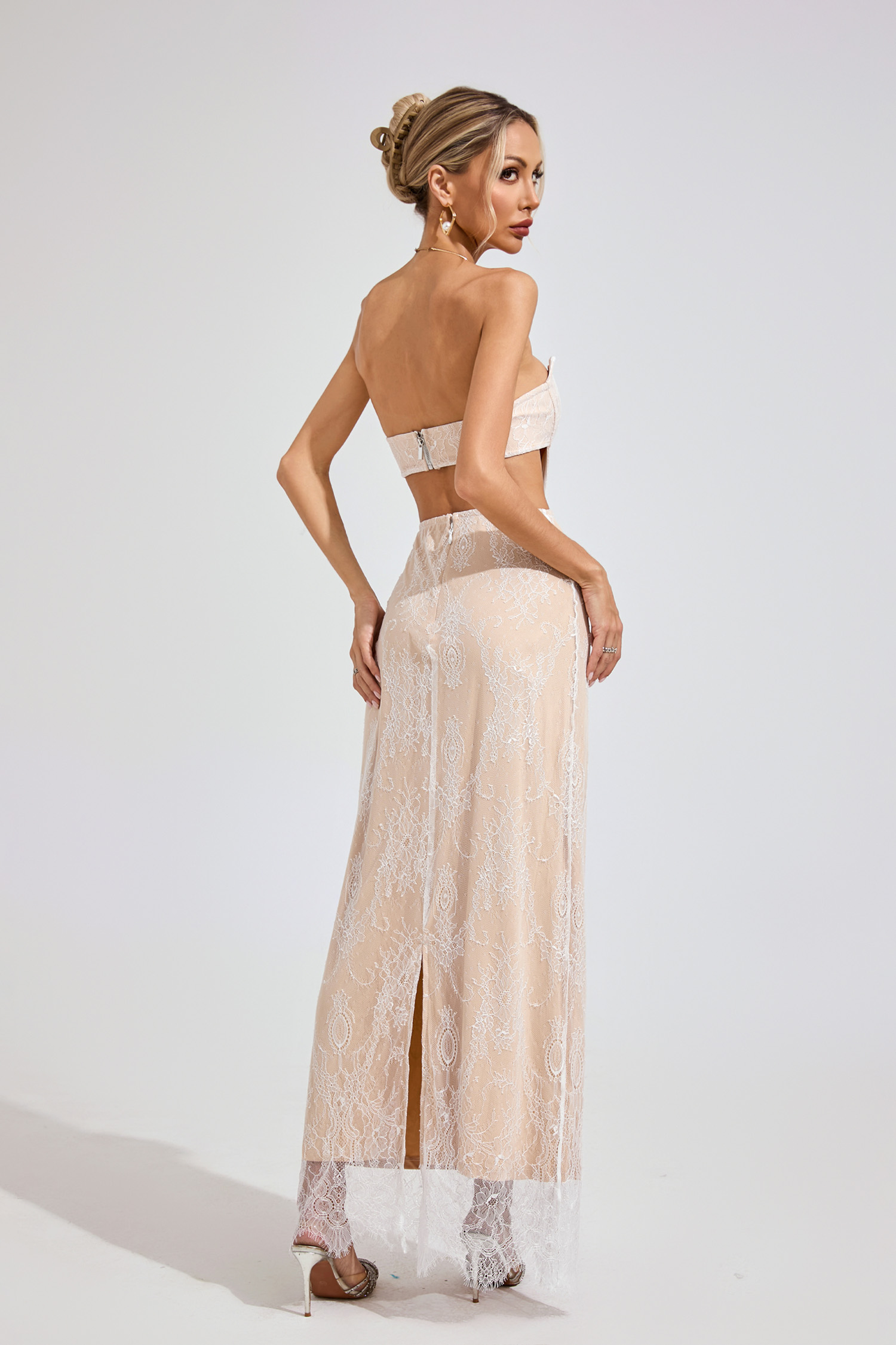Una Apricot Lace Off-Shoulder Dress