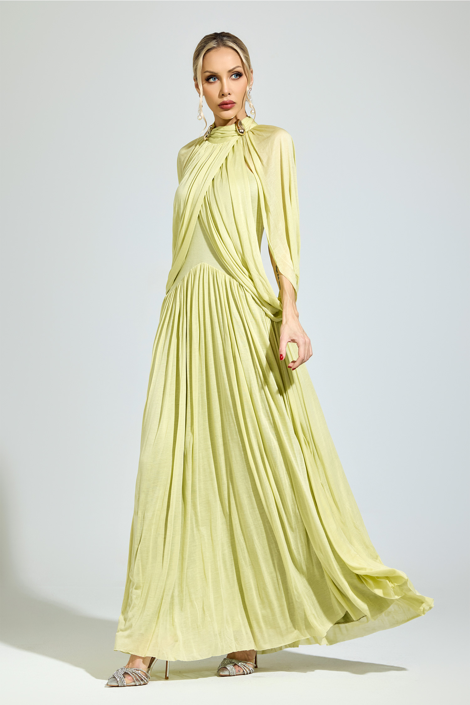 Habermas​ Green Pleated Sweater Dress