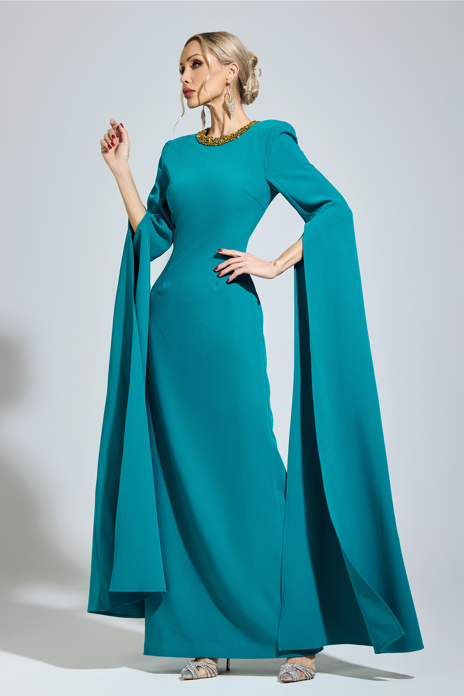 Eliot Green Dragging Sleeve Maxi Dress