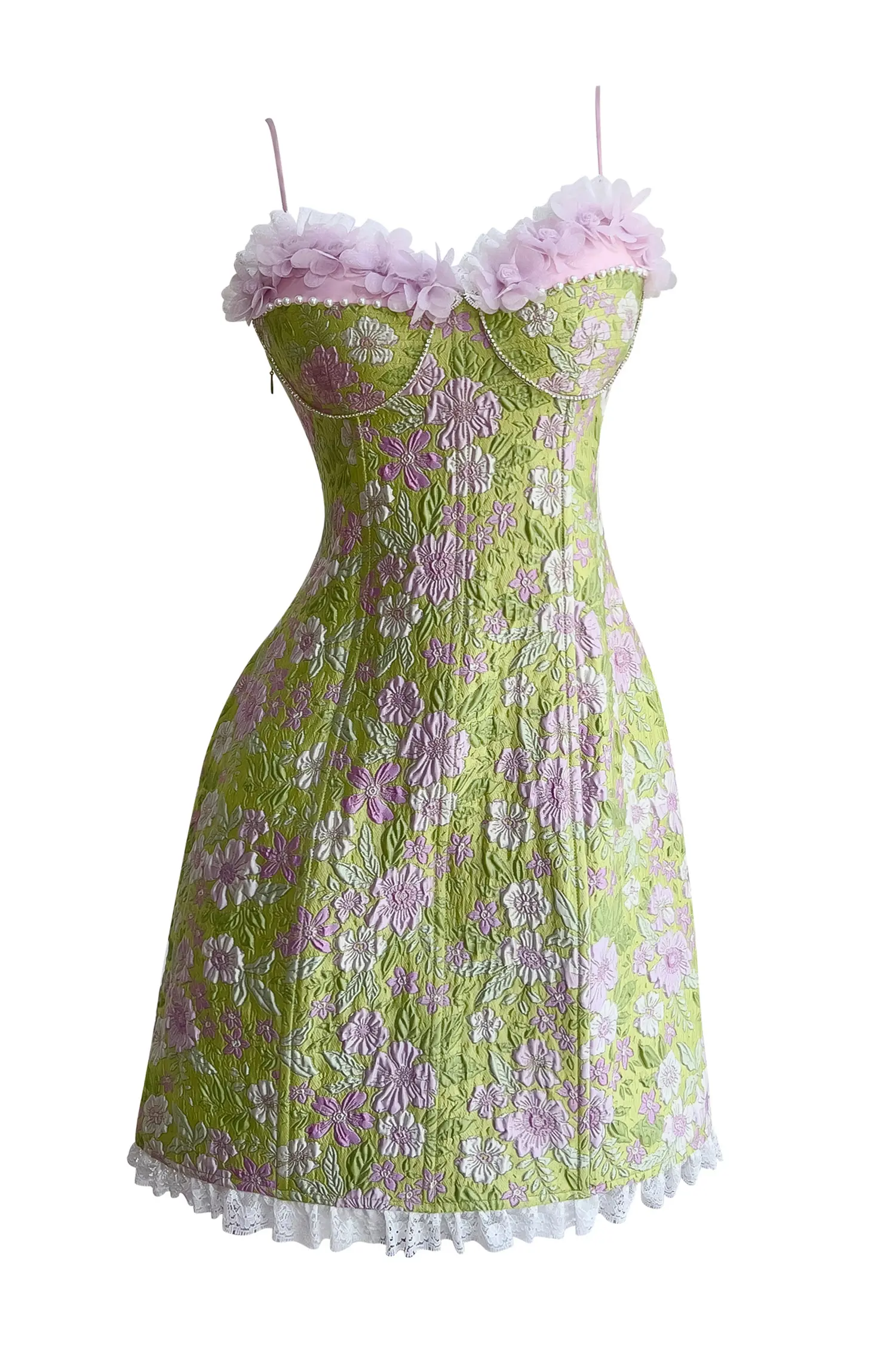 Jacob Green Flower Lace Slip Dress-CATCHALL