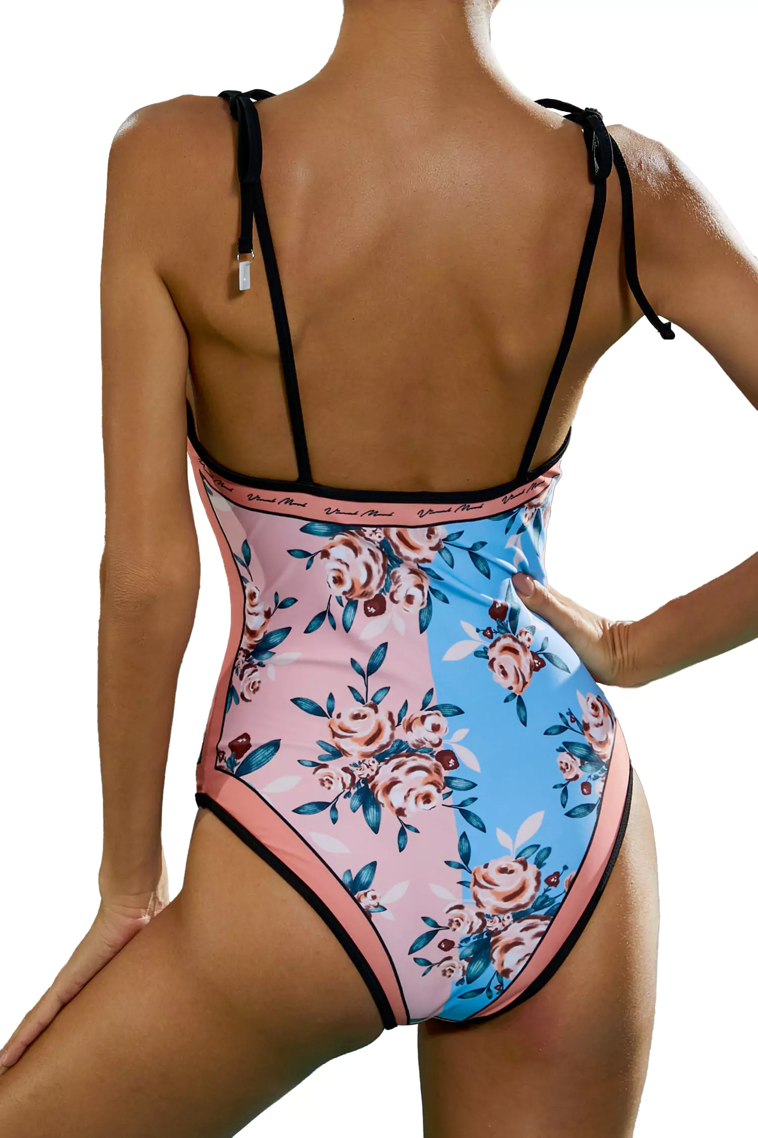 Sabina Pink Patchwork Pattern Swimwear-CATCHALL