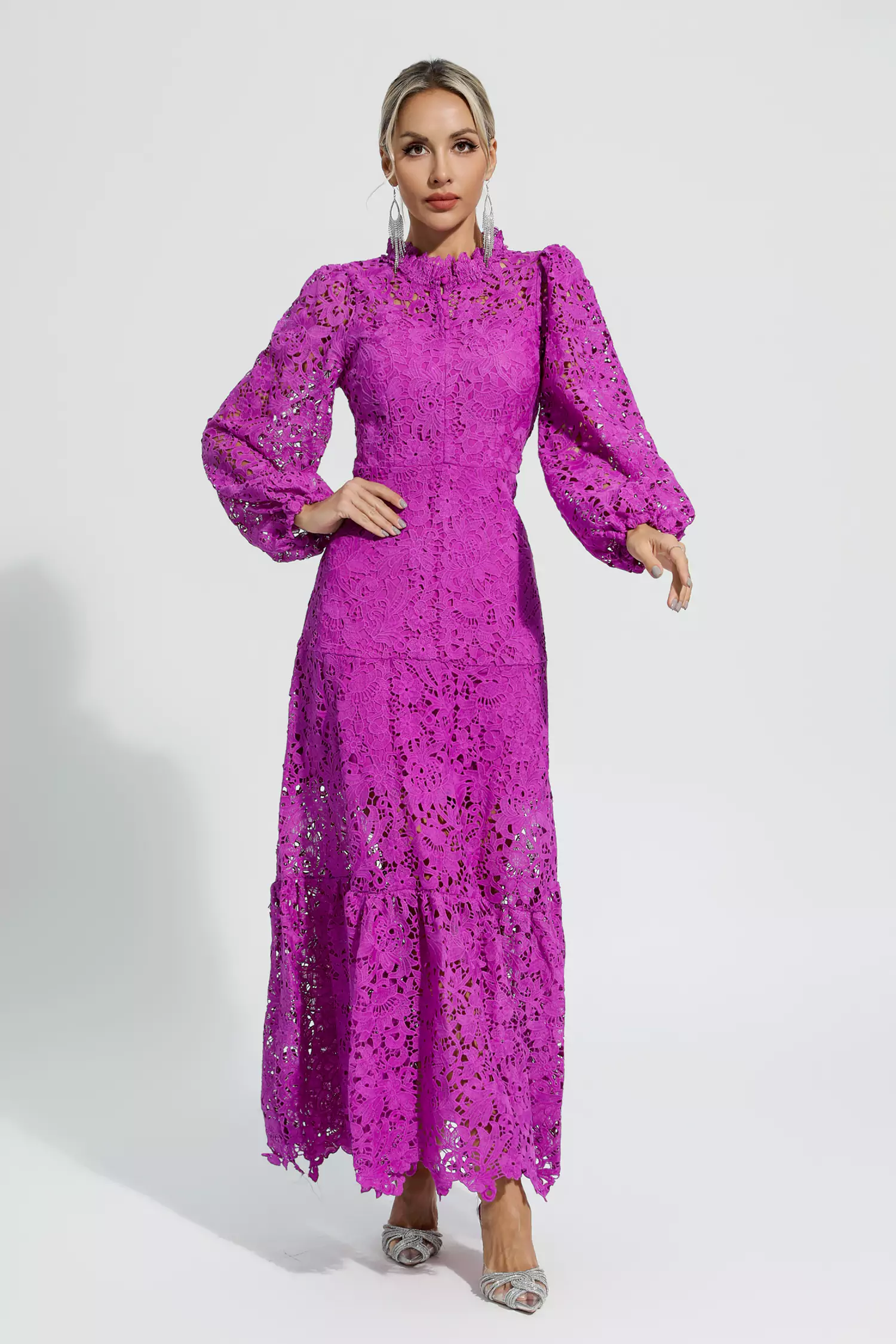 Julieta Purple Cut Out Long Sleeve Dress-CATCHALL
