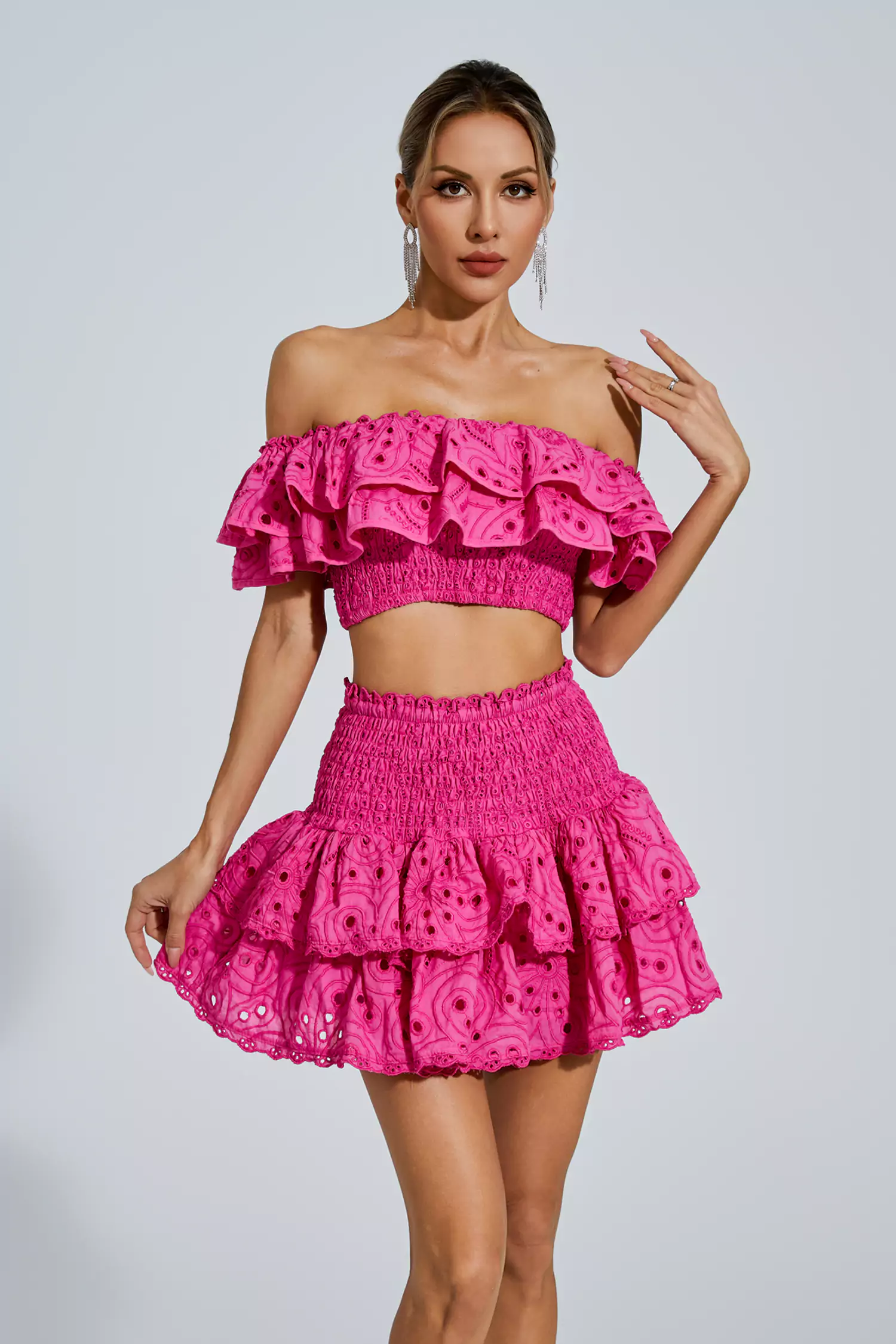 Dorothy Pink Floral Ruffle Off-Shoulder Set-CATCHALL