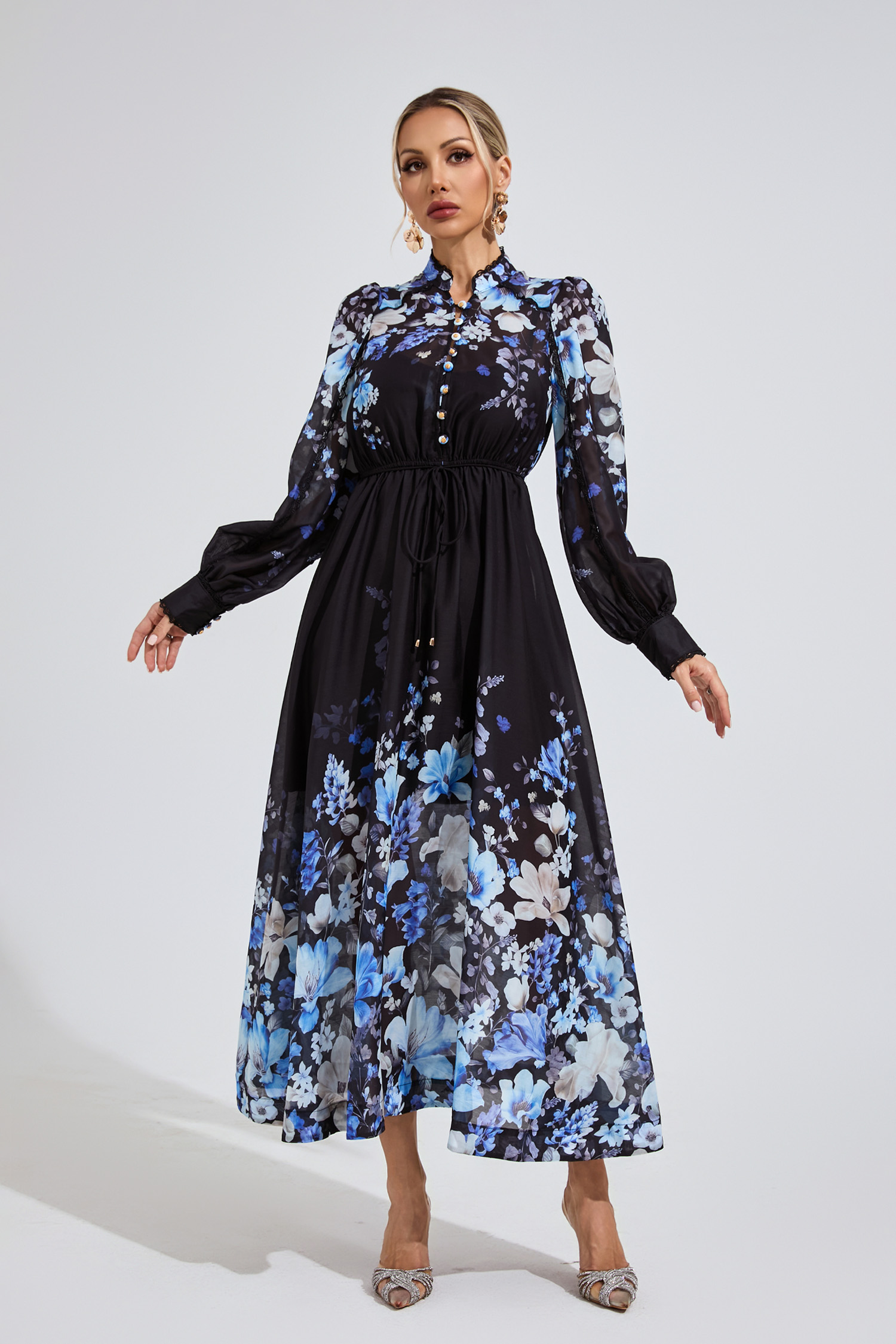 Edwards Gray Black Lace Up Skater Dress