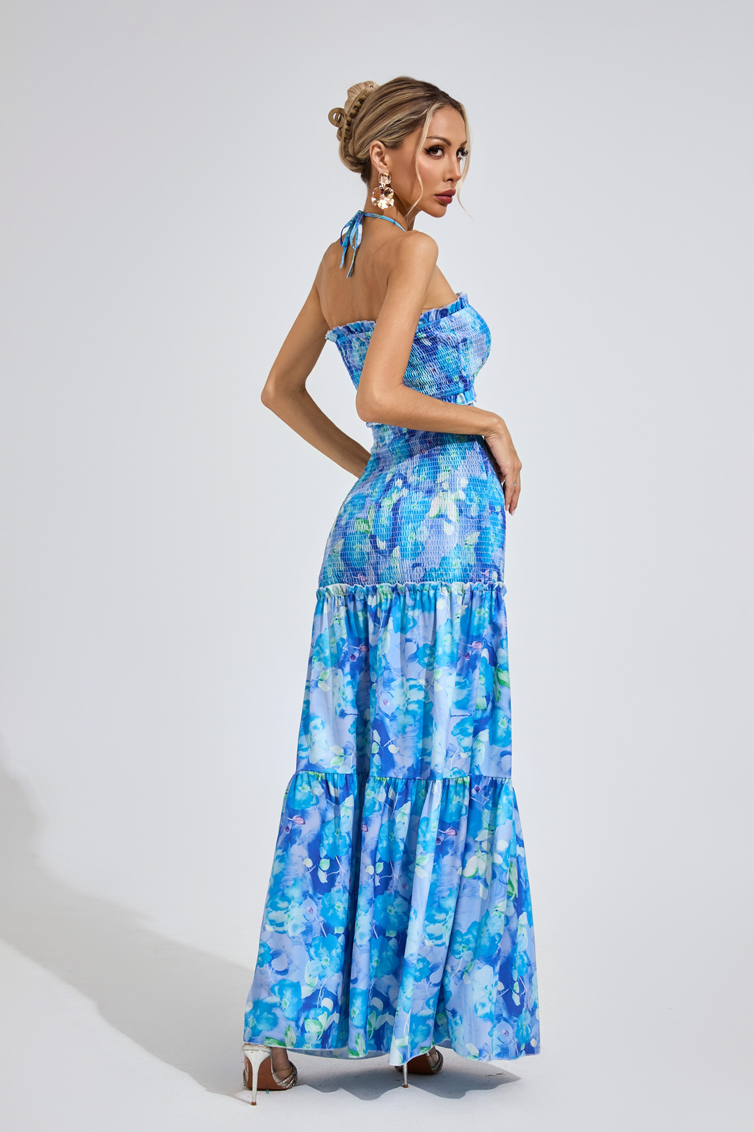 Jenkins Sapphire Blue RUFFLE Halternecck Dress